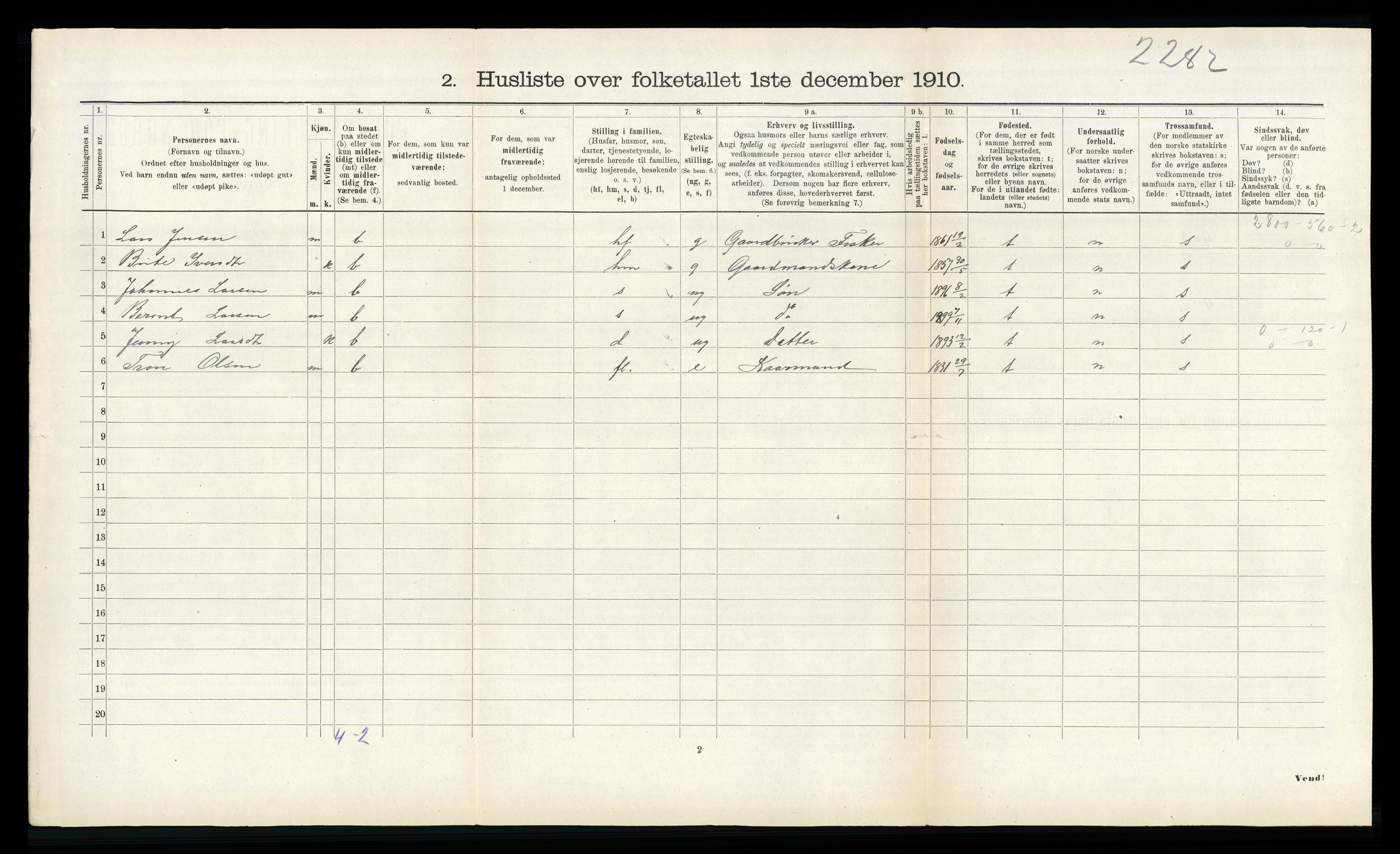 RA, 1910 census for Solund, 1910, p. 474