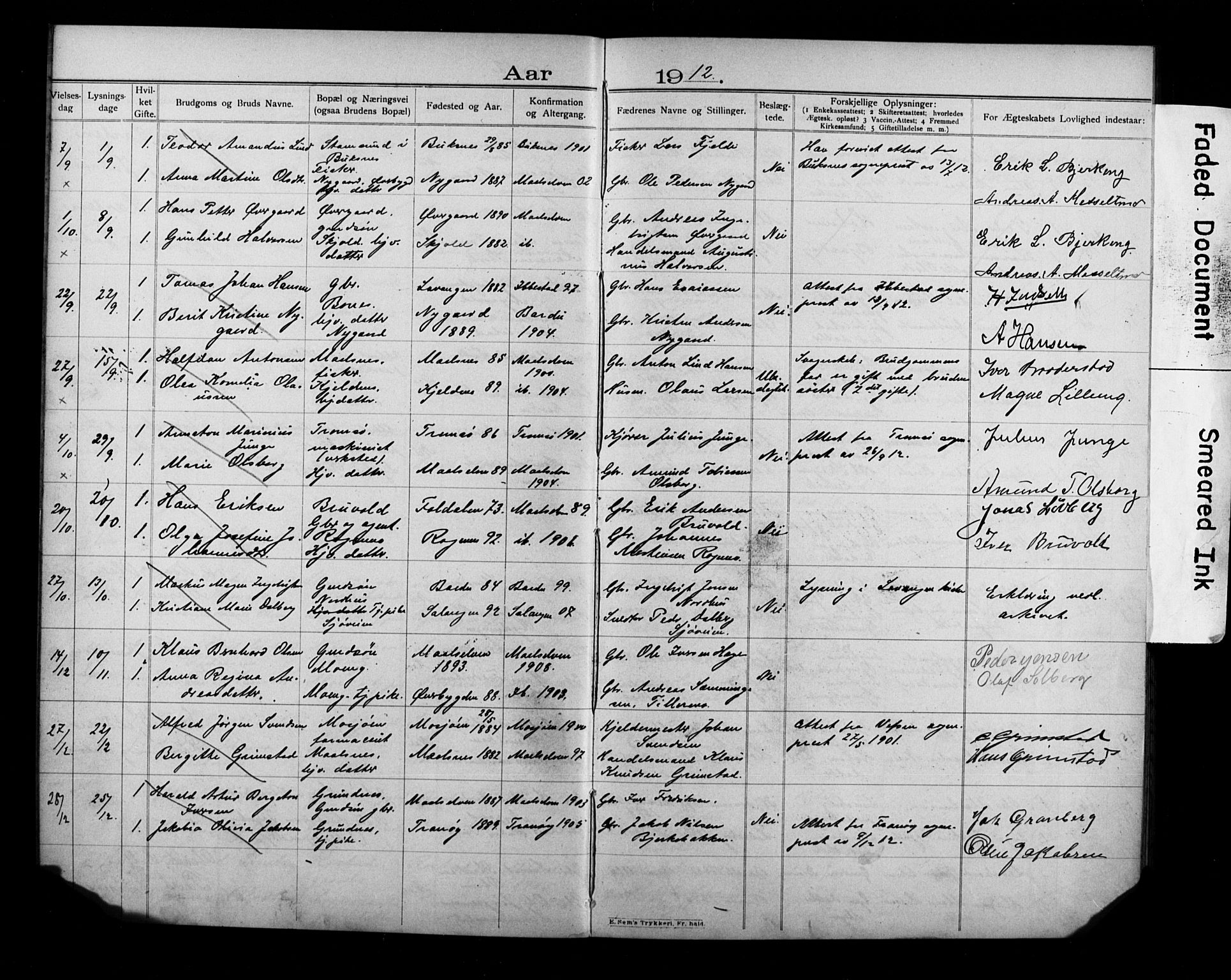 Målselv sokneprestembete, AV/SATØ-S-1311/I/Id/L0040: Banns register no. 40, 1906-1918