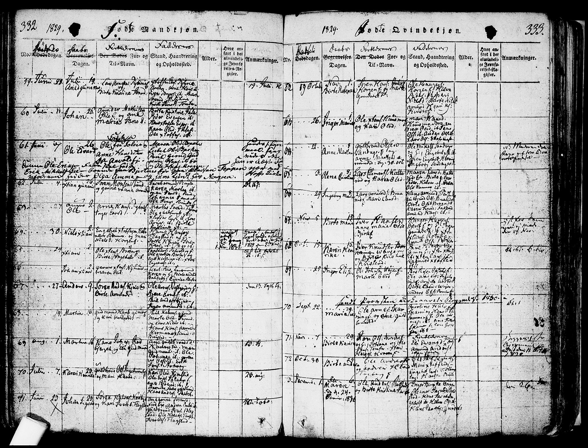 Nes prestekontor Kirkebøker, SAO/A-10410/F/Fa/L0005: Parish register (official) no. I 5, 1815-1835, p. 332-333