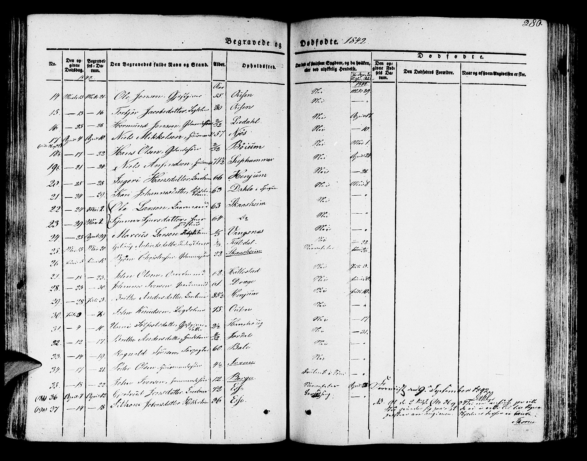 Leikanger sokneprestembete, AV/SAB-A-81001/H/Haa/Haaa/L0007: Parish register (official) no. A 7, 1838-1851, p. 280