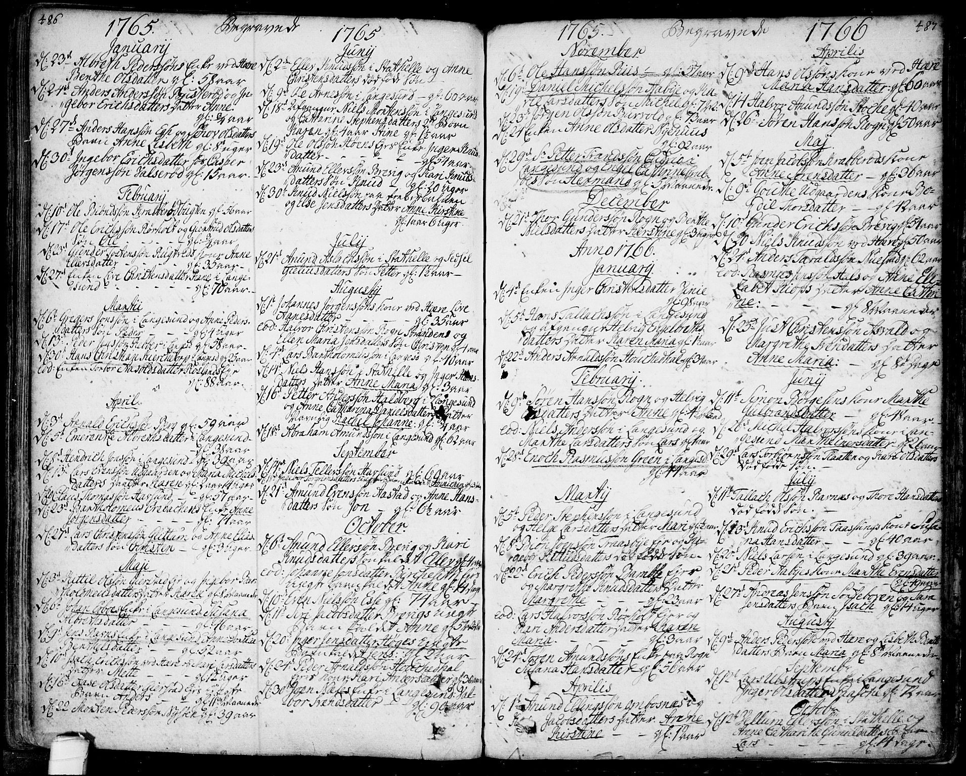Bamble kirkebøker, AV/SAKO-A-253/F/Fa/L0001: Parish register (official) no. I 1, 1702-1774, p. 486-487