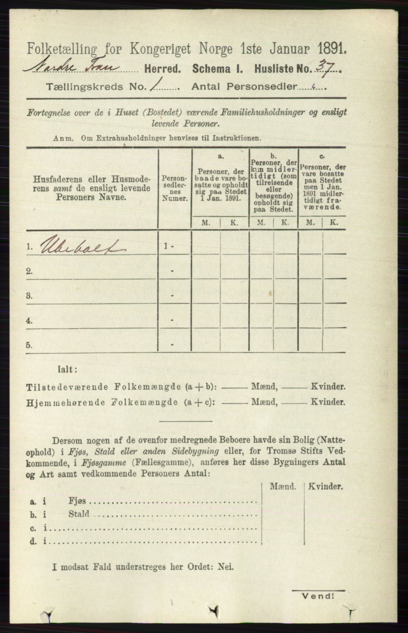 RA, 1891 census for 0518 Nord-Fron, 1891, p. 71