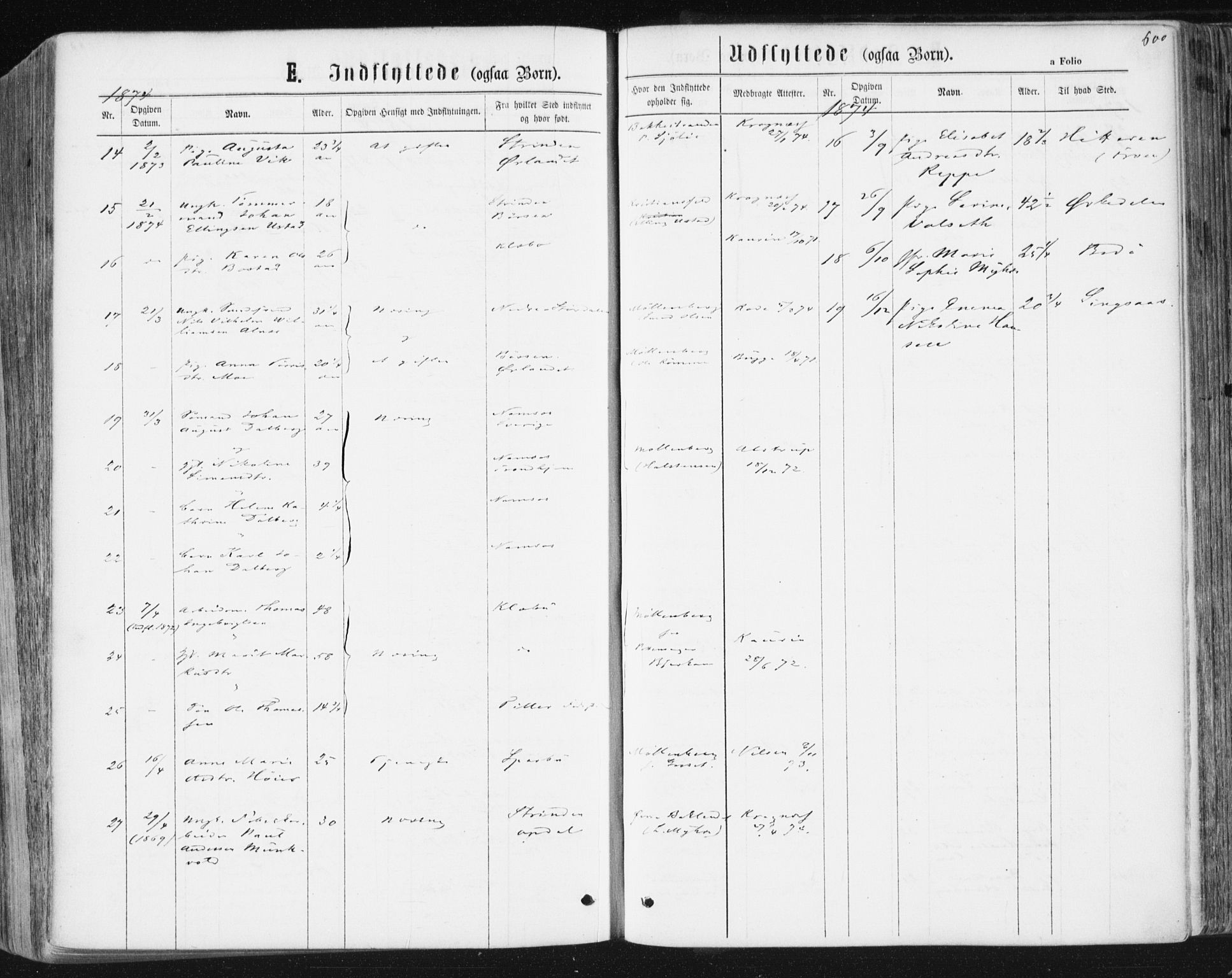 Ministerialprotokoller, klokkerbøker og fødselsregistre - Sør-Trøndelag, AV/SAT-A-1456/604/L0186: Parish register (official) no. 604A07, 1866-1877, p. 600