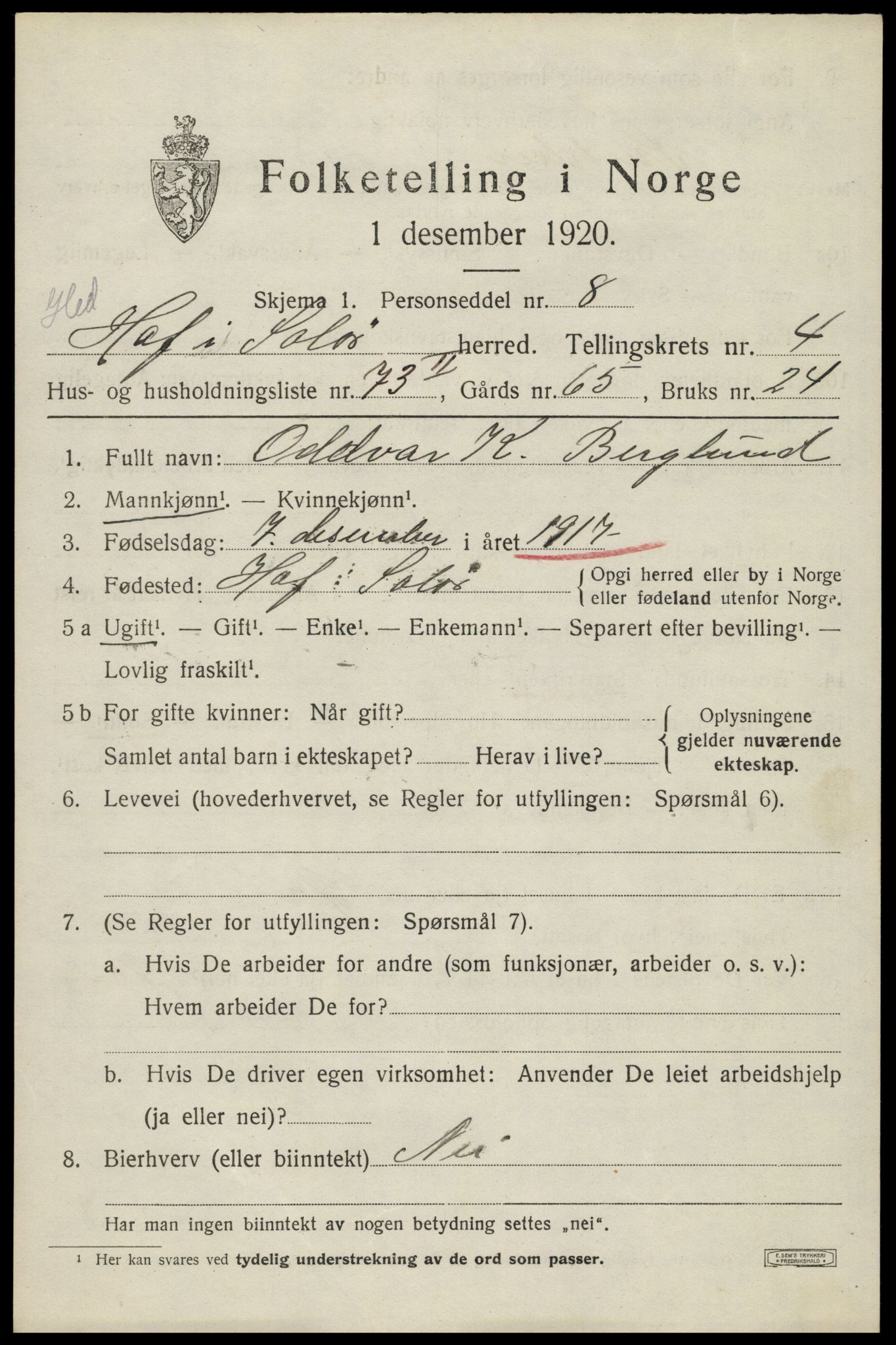 SAH, 1920 census for Hof, 1920, p. 7097