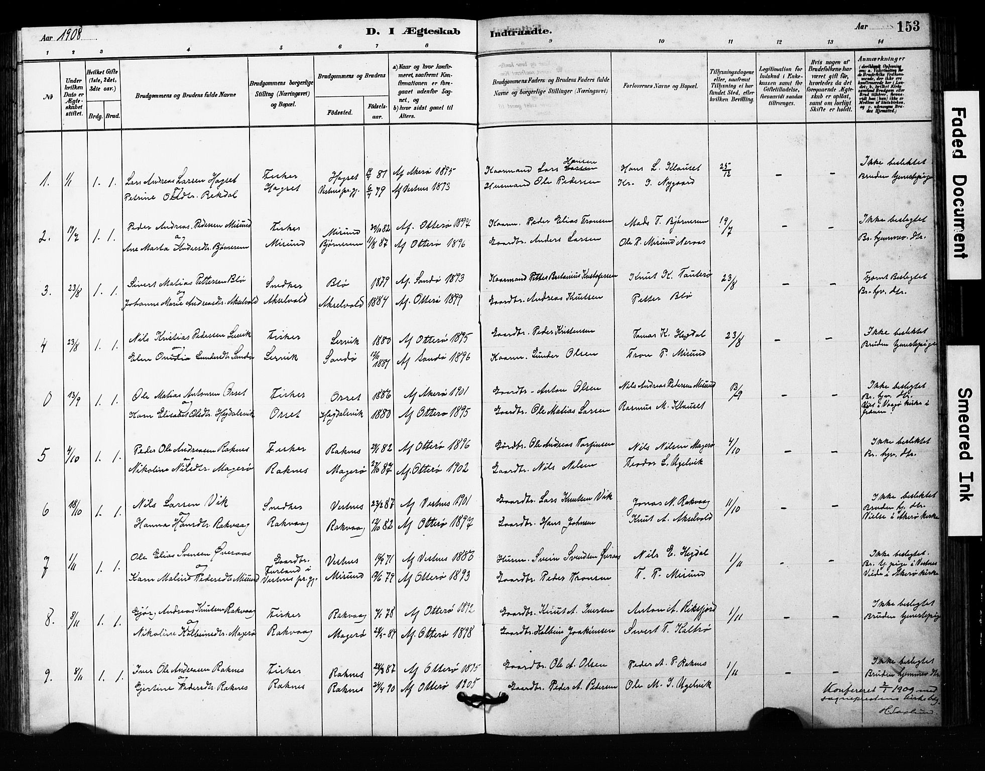 Ministerialprotokoller, klokkerbøker og fødselsregistre - Møre og Romsdal, SAT/A-1454/563/L0737: Parish register (copy) no. 563C01, 1878-1916, p. 153