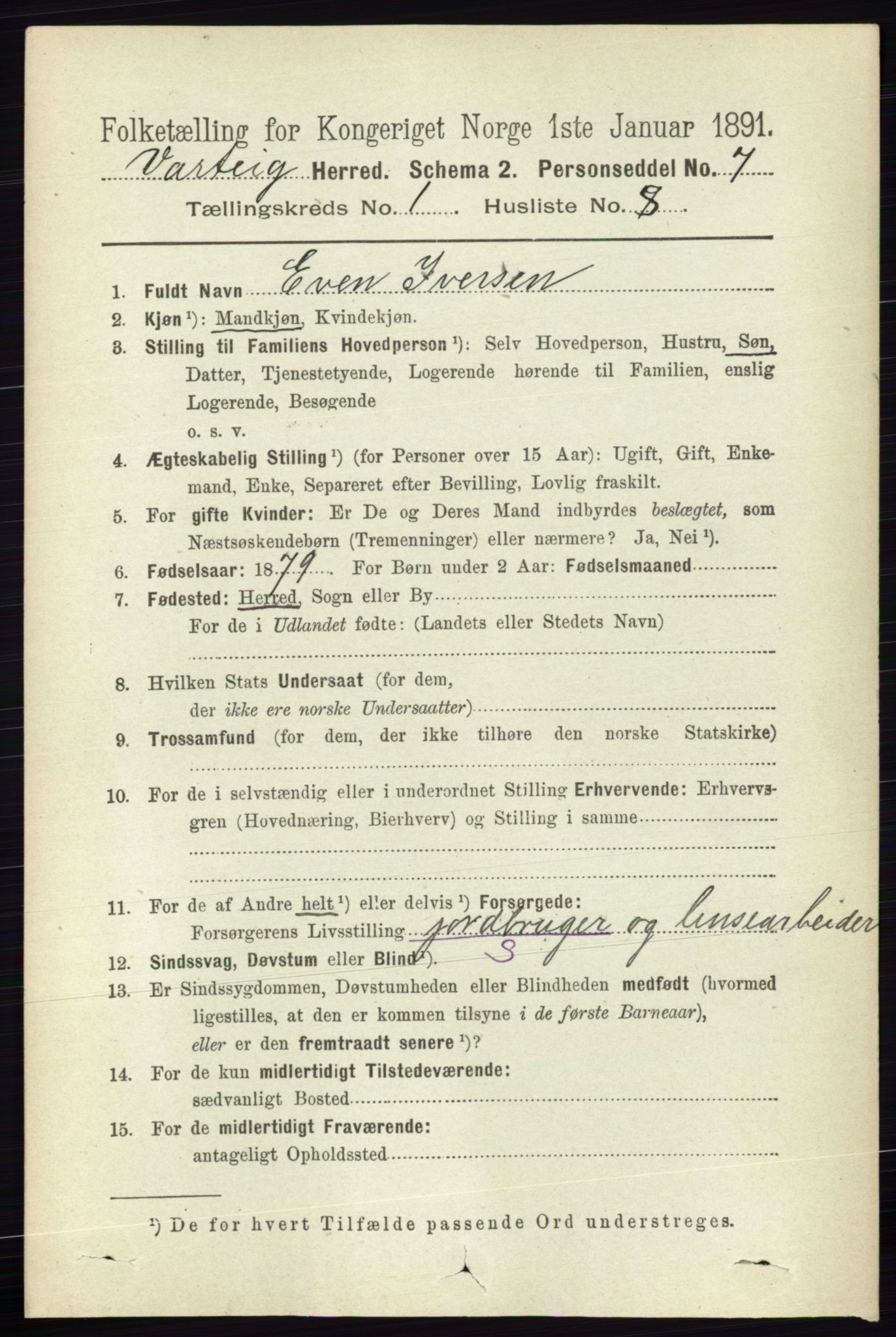 RA, 1891 census for 0114 Varteig, 1891, p. 143