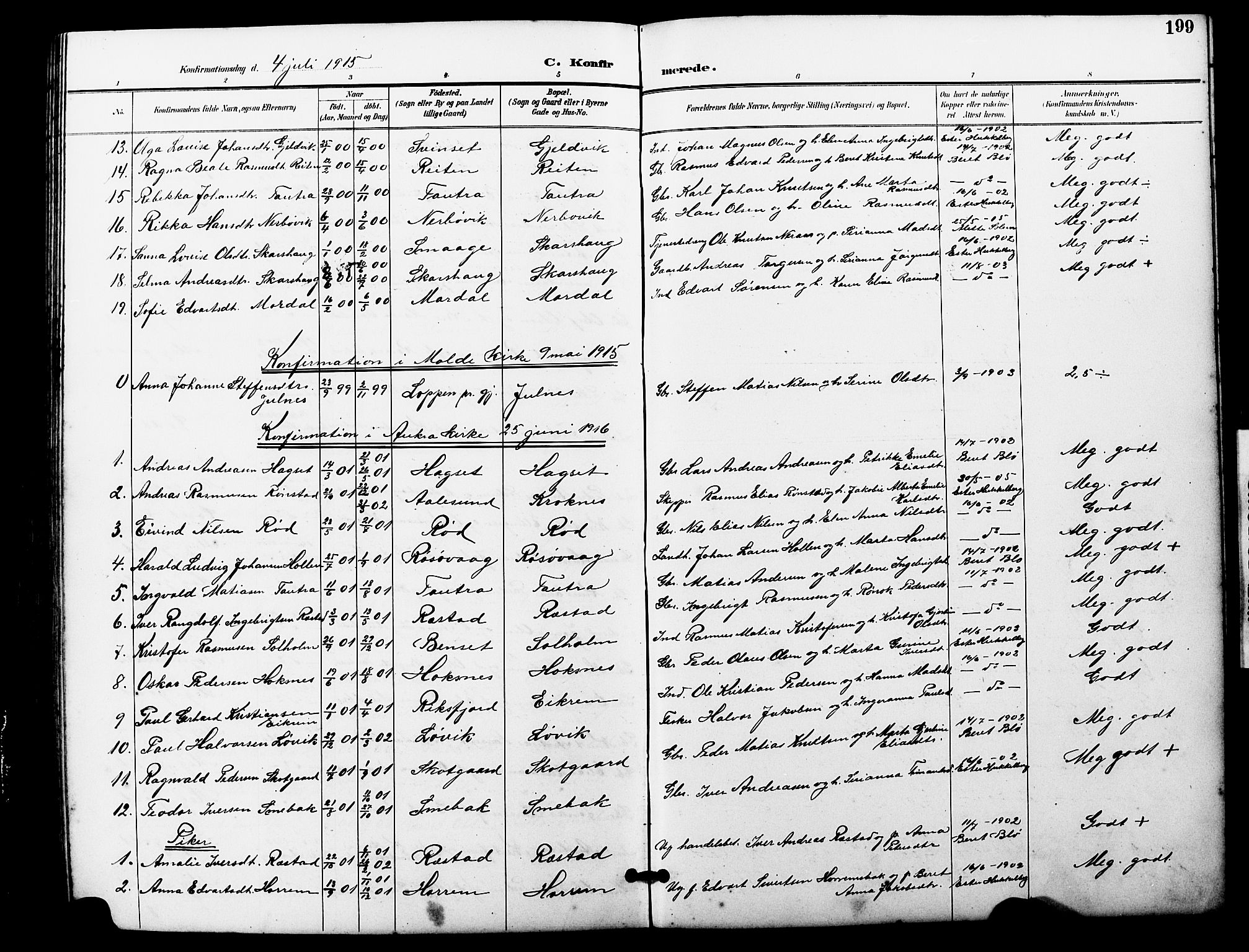 Ministerialprotokoller, klokkerbøker og fødselsregistre - Møre og Romsdal, SAT/A-1454/560/L0725: Parish register (copy) no. 560C02, 1895-1930, p. 199