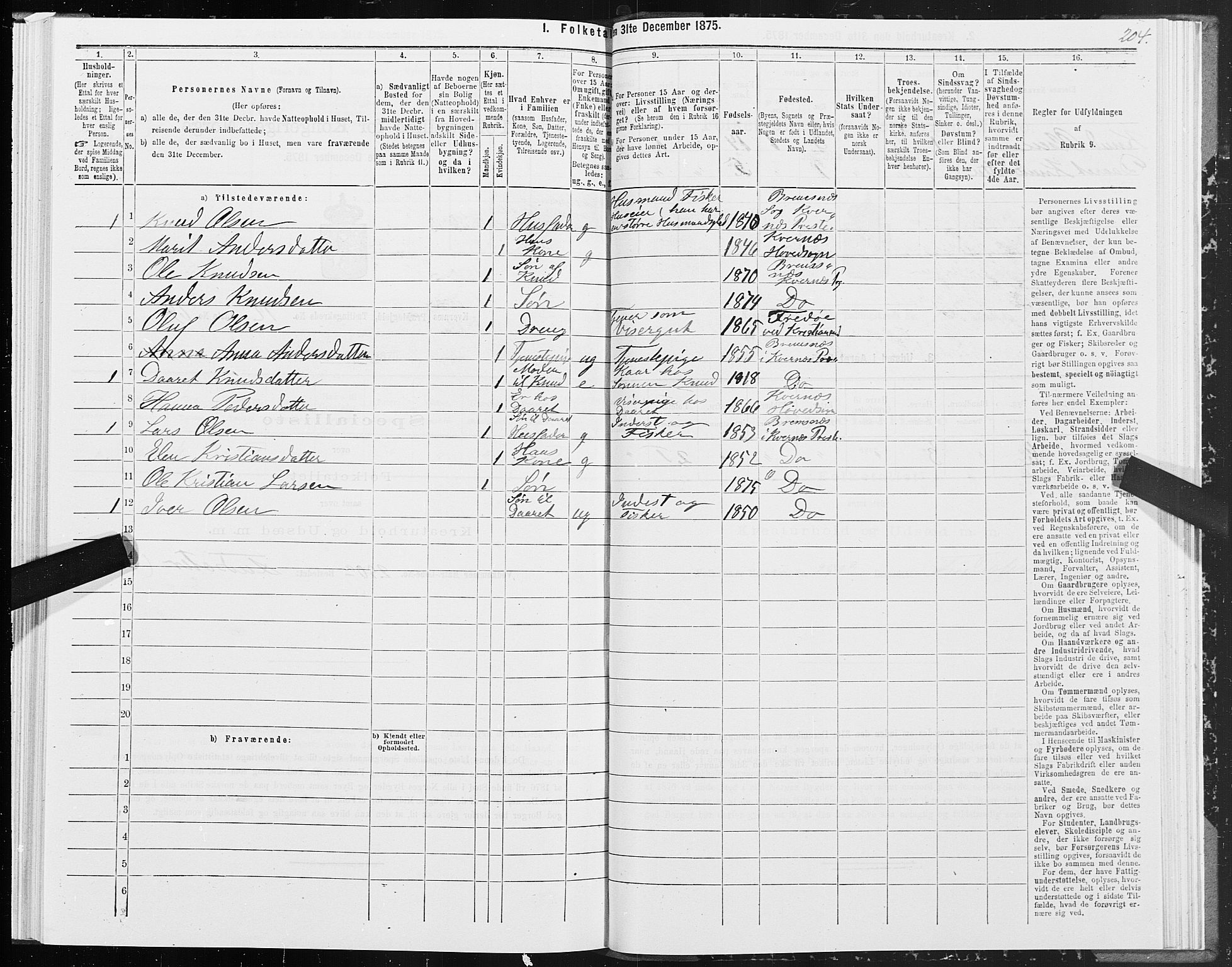 SAT, 1875 census for 1553P Kvernes, 1875, p. 6204