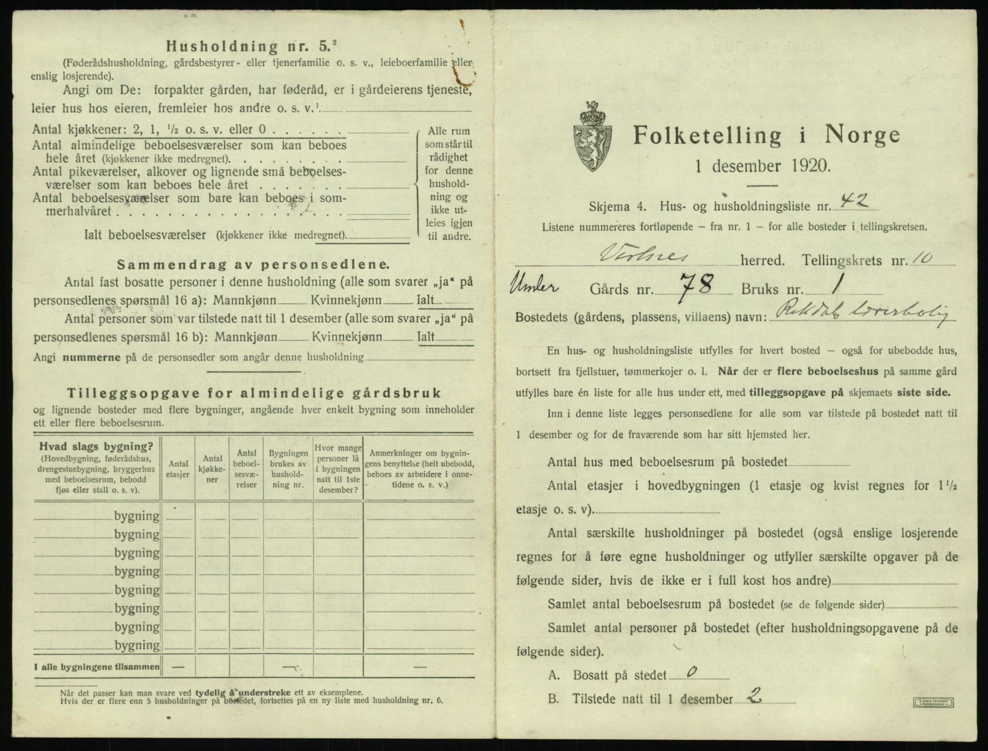 SAT, 1920 census for Vestnes, 1920, p. 1129