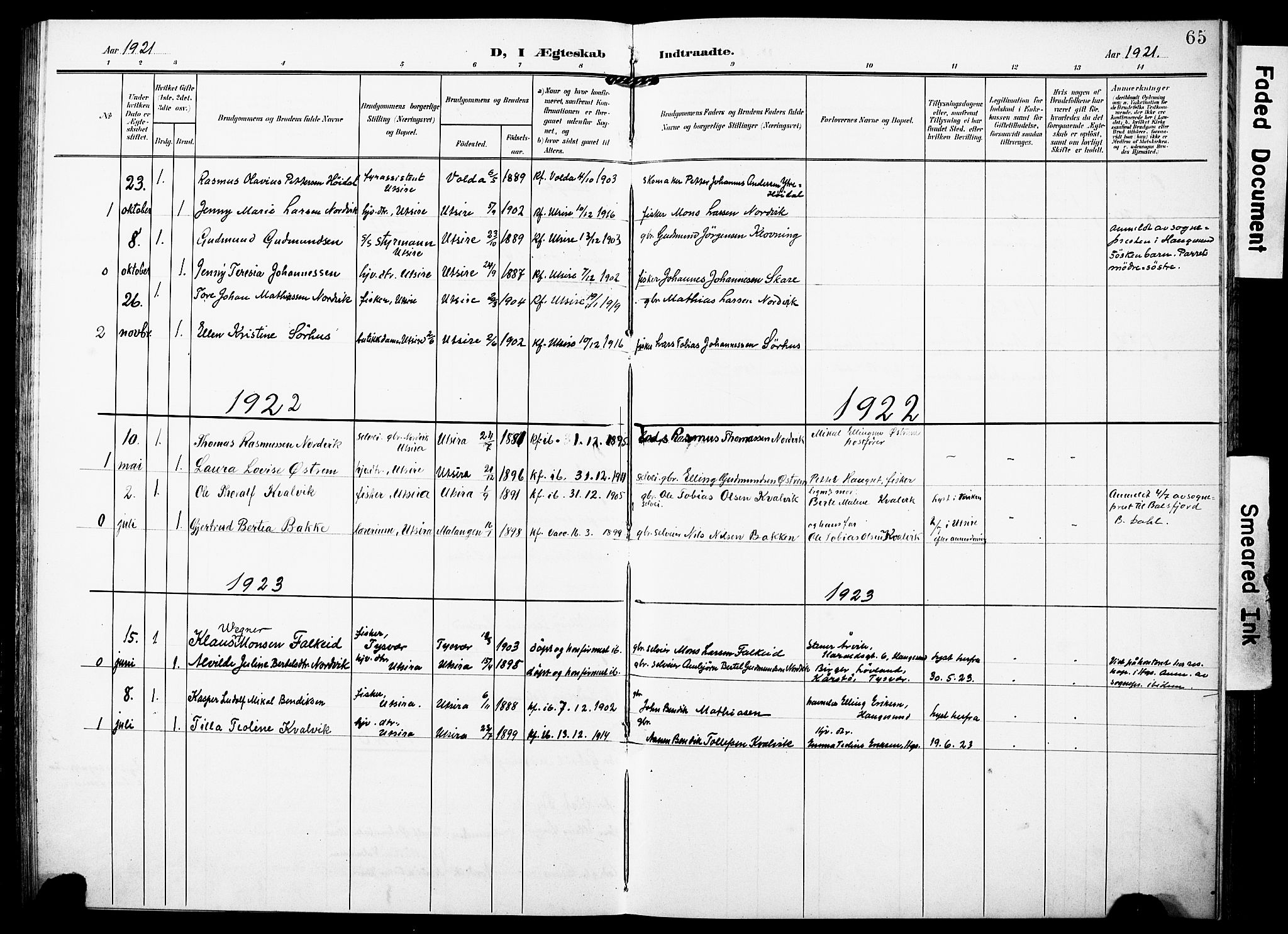 Torvastad sokneprestkontor, AV/SAST-A -101857/H/Ha/Haa/L0018: Parish register (official) no. A 17, 1903-1925, p. 65