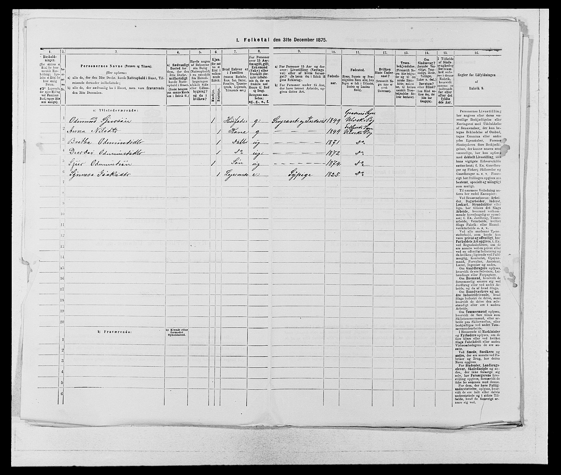 SAB, 1875 census for 1233P Ulvik, 1875, p. 1136