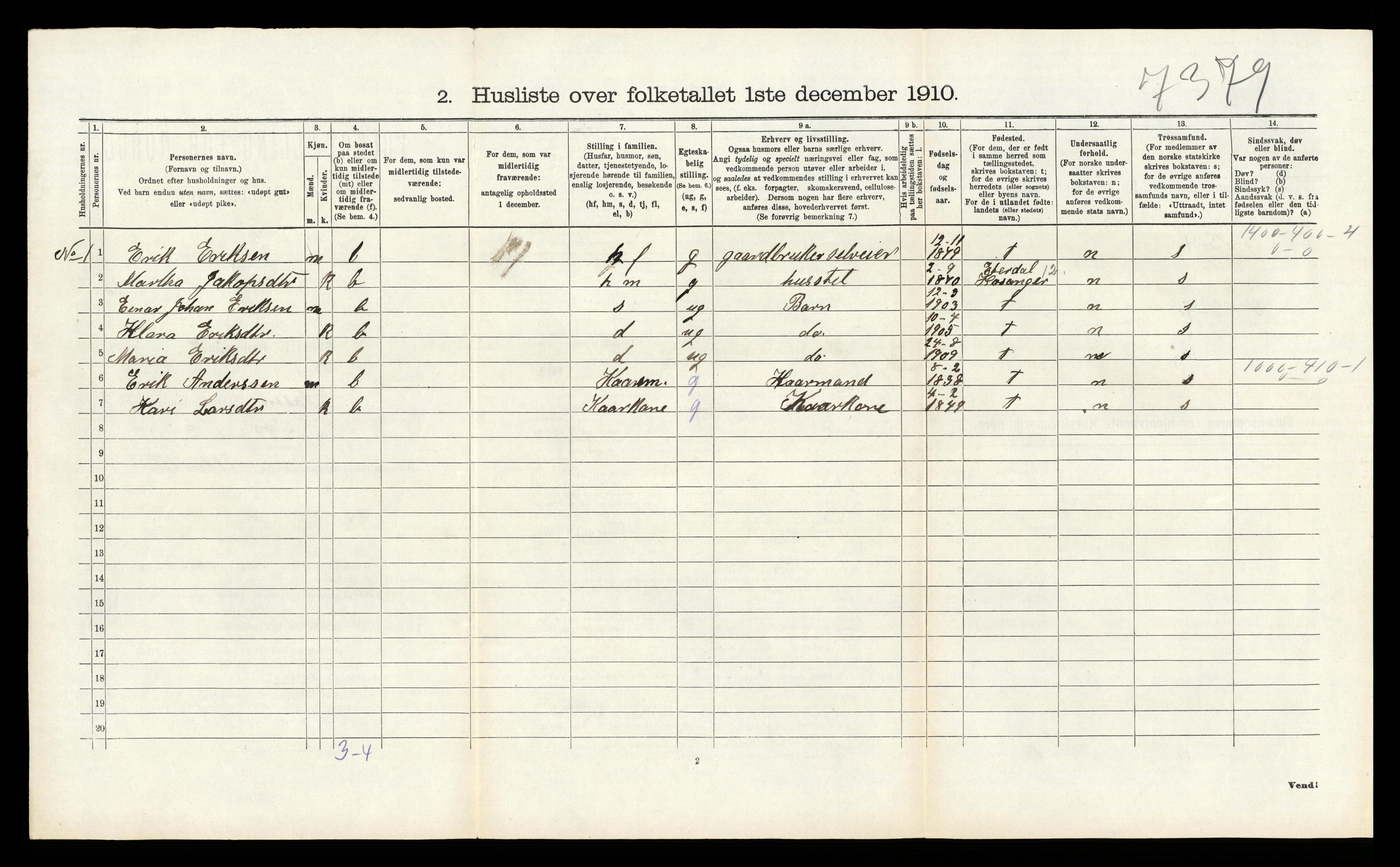 RA, 1910 census for Åsane, 1910, p. 130