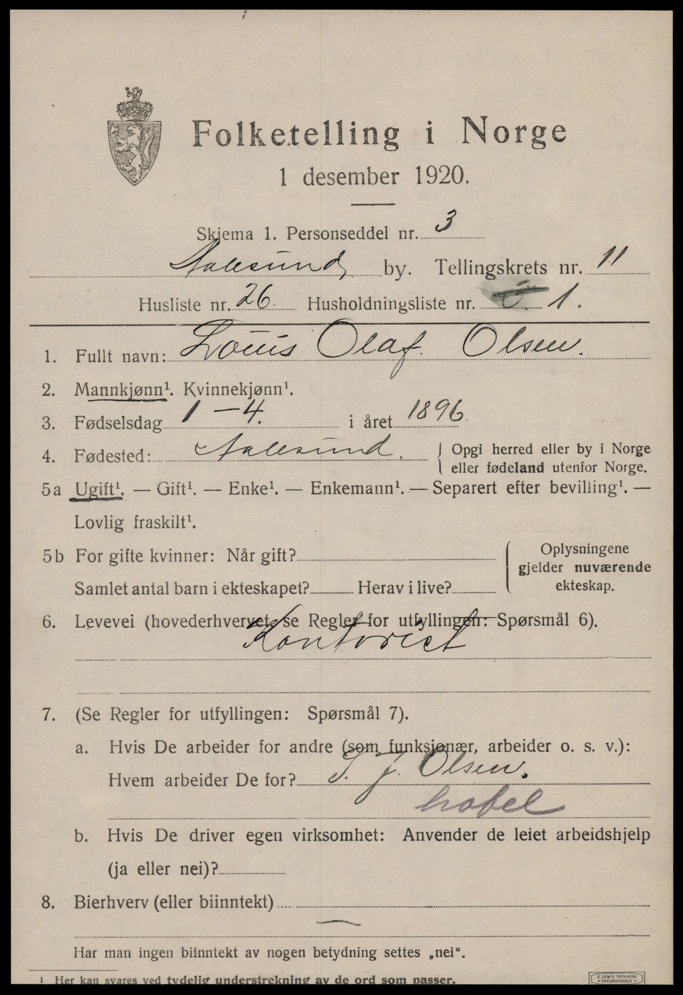 SAT, 1920 census for Ålesund, 1920, p. 25362