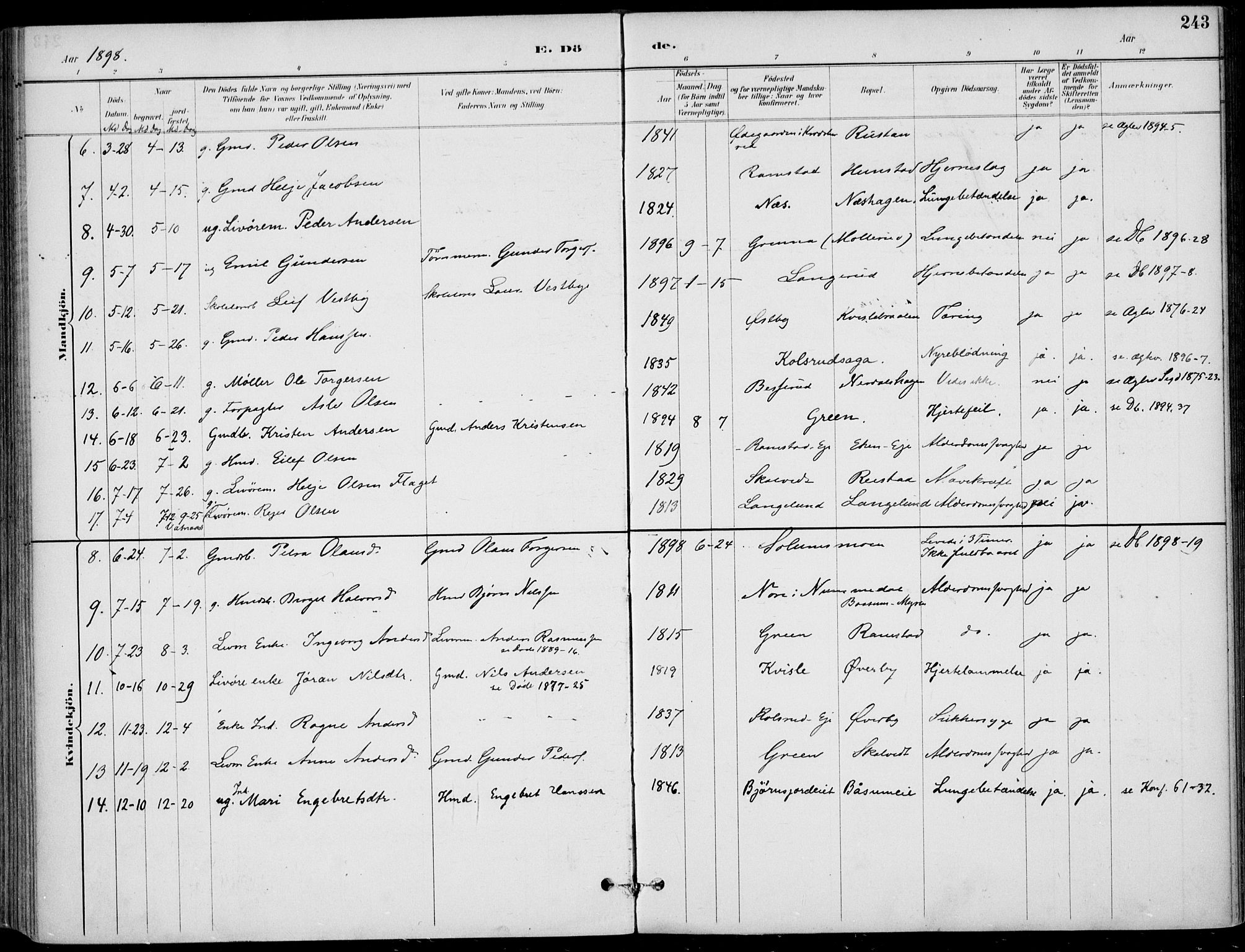 Sigdal kirkebøker, AV/SAKO-A-245/F/Fb/L0001: Parish register (official) no. II 1, 1888-1900, p. 243