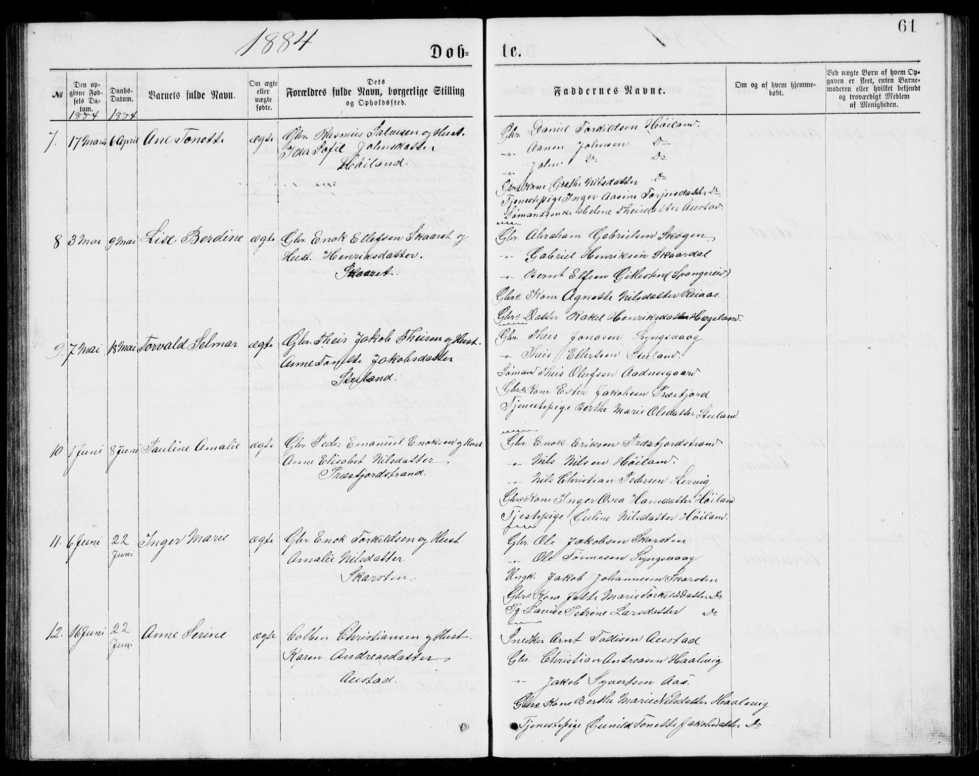 Lyngdal sokneprestkontor, AV/SAK-1111-0029/F/Fb/Fba/L0002: Parish register (copy) no. B 2, 1876-1886, p. 61