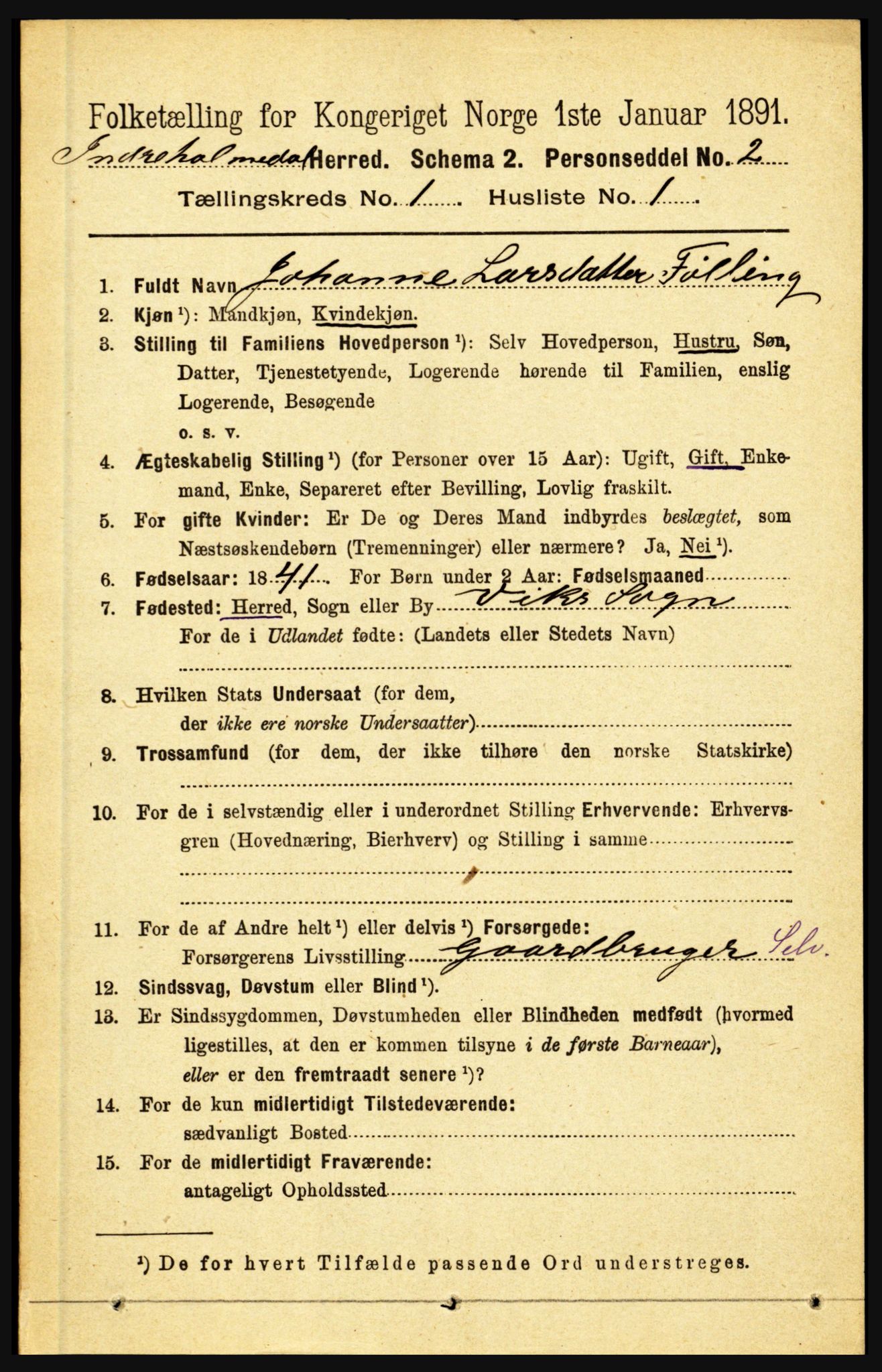 RA, 1891 census for 1430 Indre Holmedal, 1891, p. 79