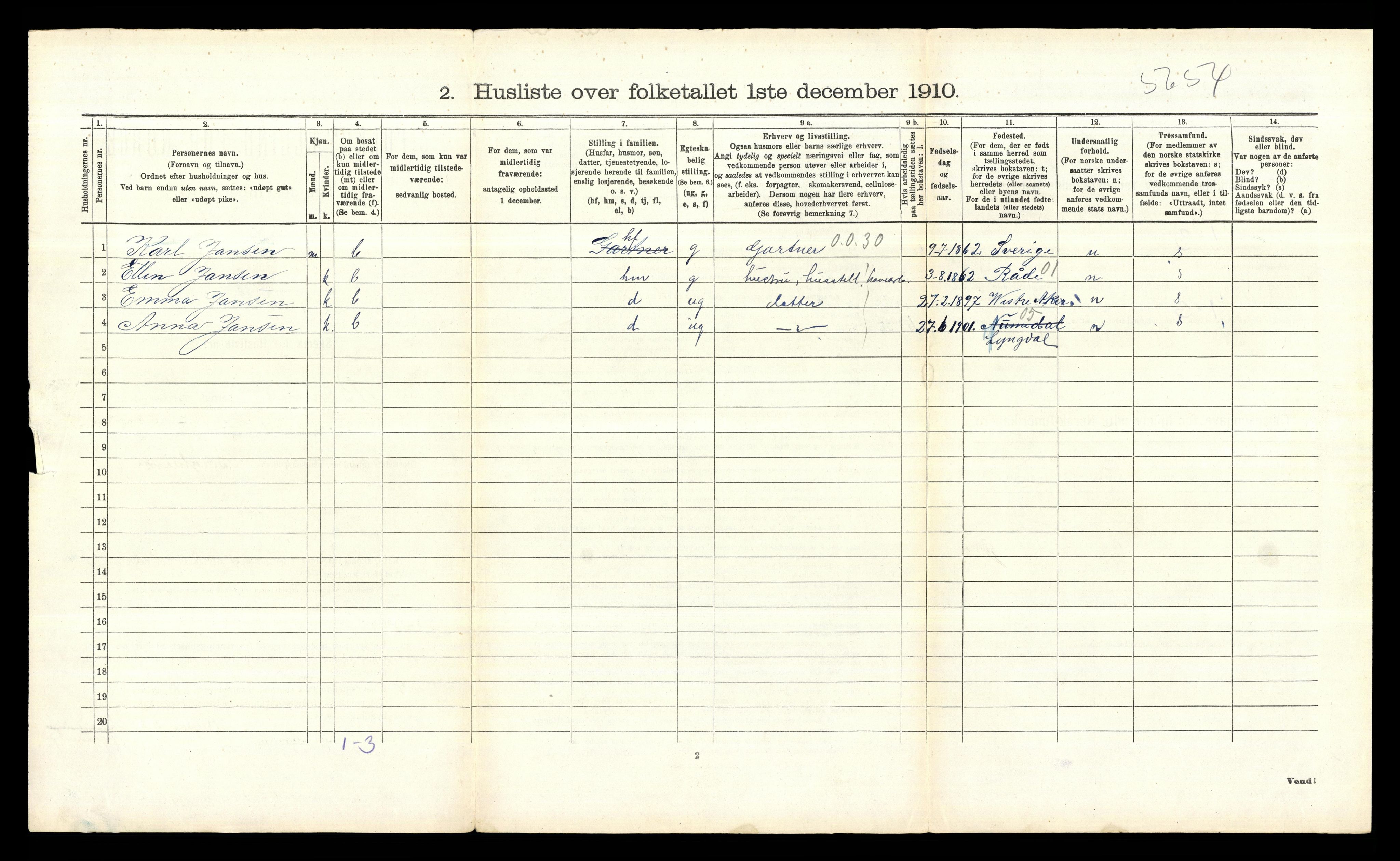 RA, 1910 census for Bærum, 1910, p. 1448