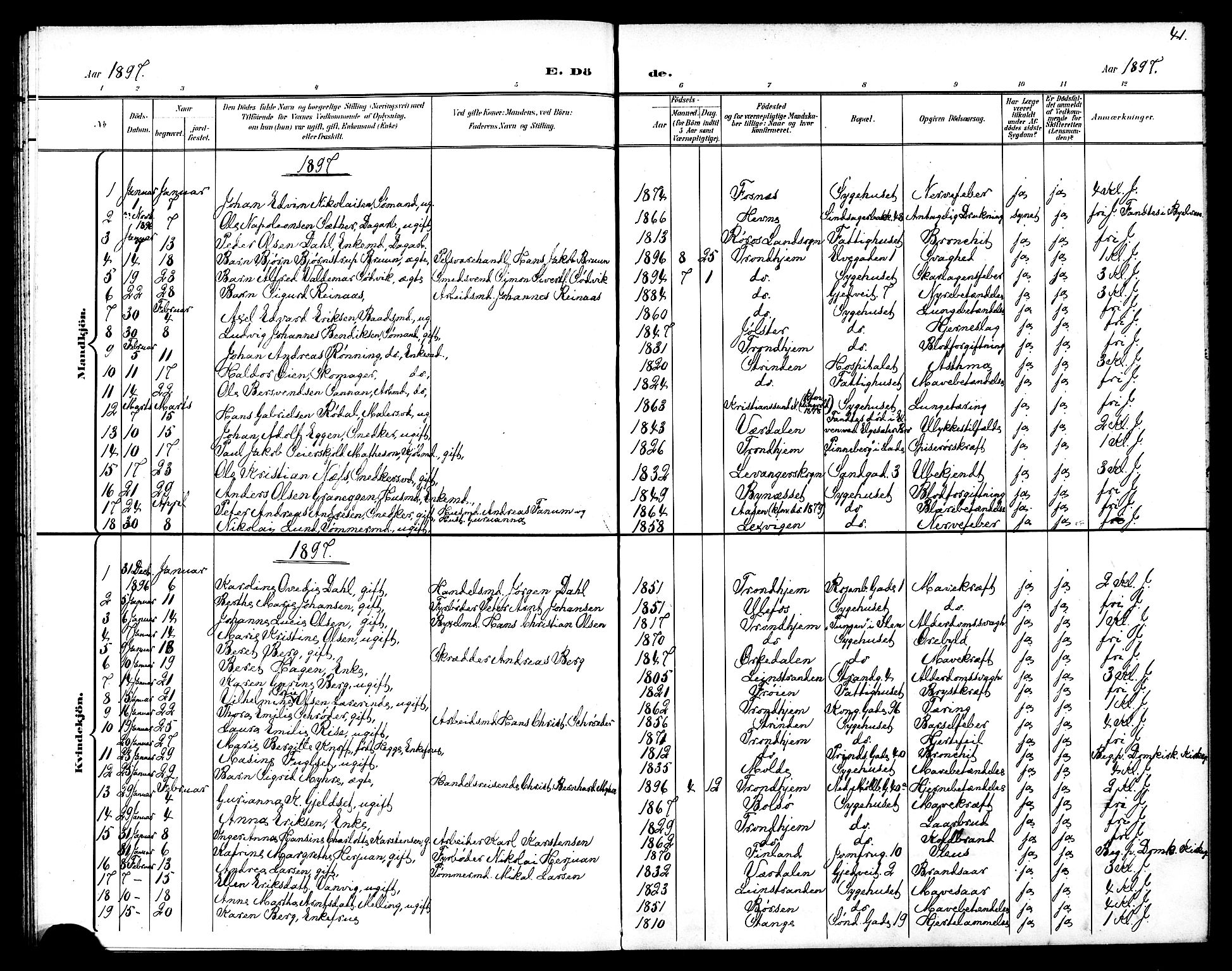 Ministerialprotokoller, klokkerbøker og fødselsregistre - Sør-Trøndelag, AV/SAT-A-1456/602/L0144: Parish register (copy) no. 602C12, 1897-1905, p. 41
