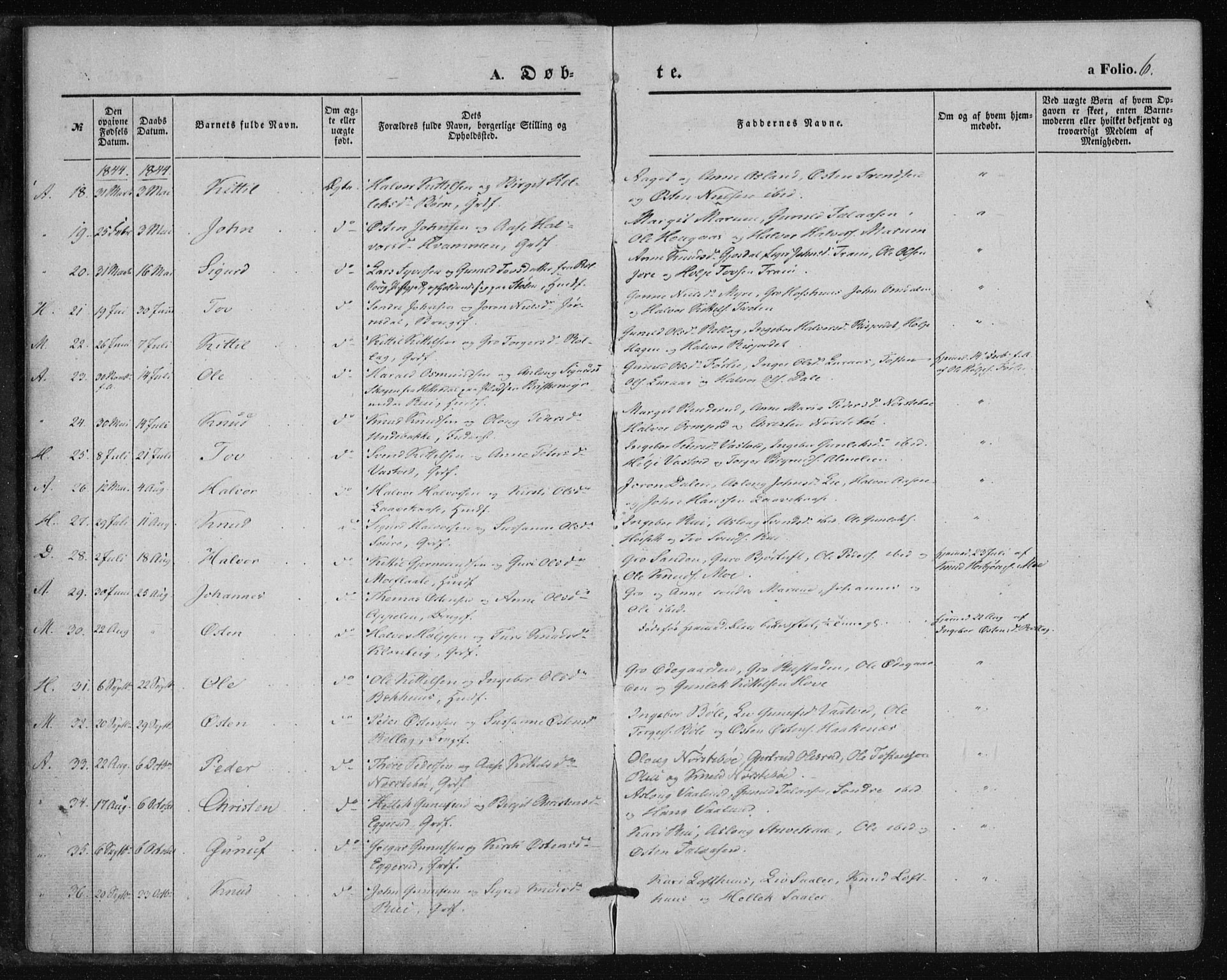 Tinn kirkebøker, SAKO/A-308/F/Fa/L0005: Parish register (official) no. I 5, 1844-1856, p. 6