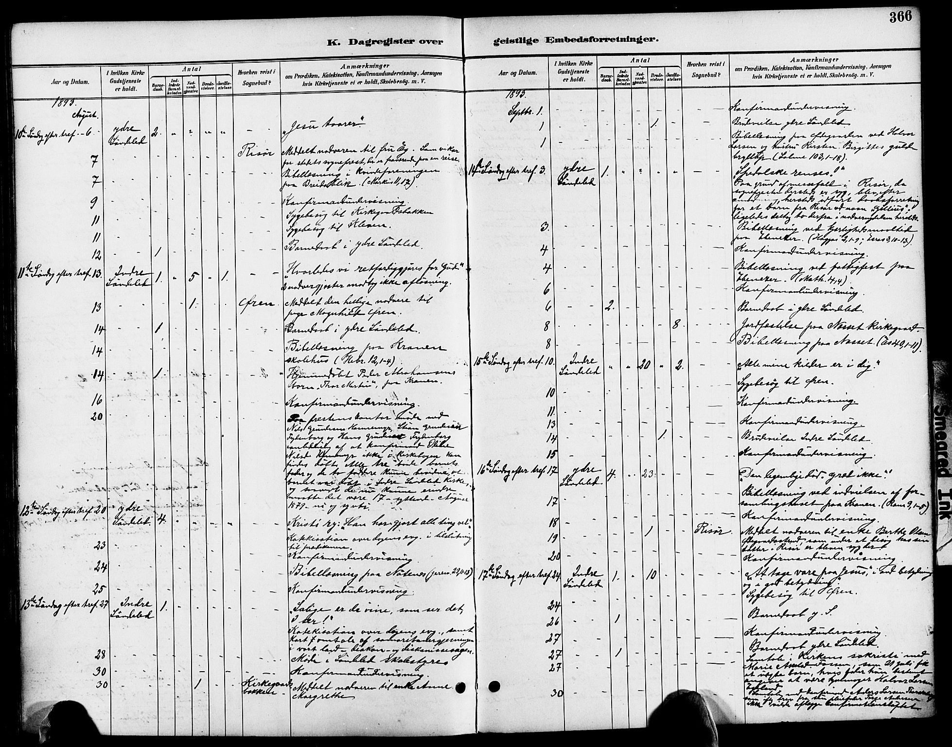 Søndeled sokneprestkontor, AV/SAK-1111-0038/F/Fa/L0005: Parish register (official) no. A 5, 1889-1899, p. 366