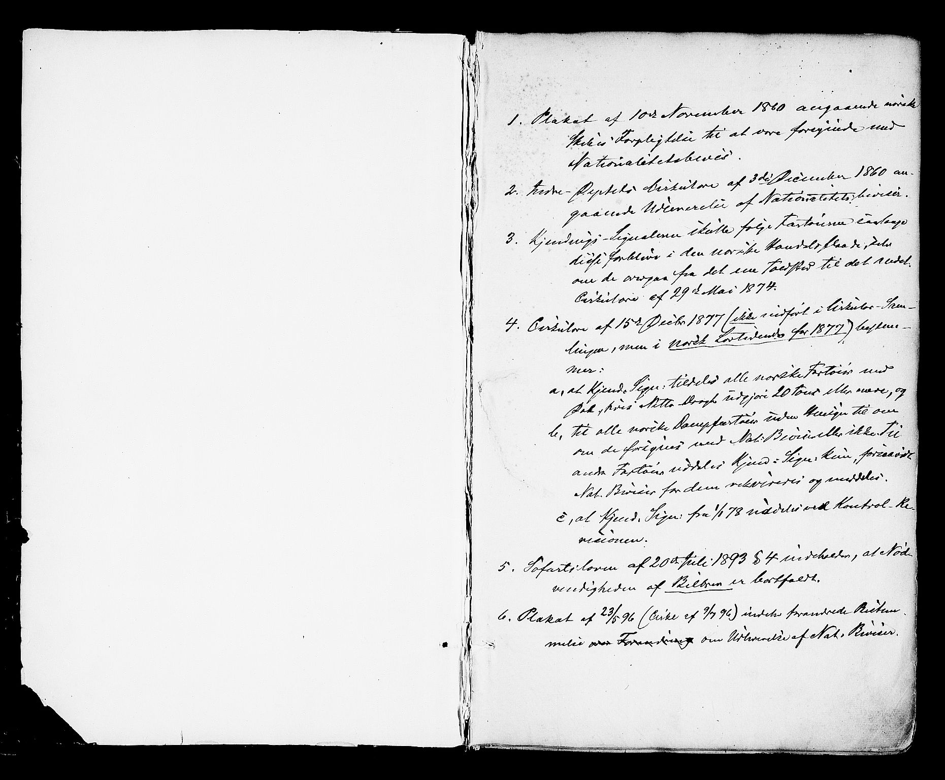 Arendal tollsted, AV/SAK-1351-0003/H/Ha/L0642: Protokoll over utleverte nasjonalitetsbevis, 1864-1874