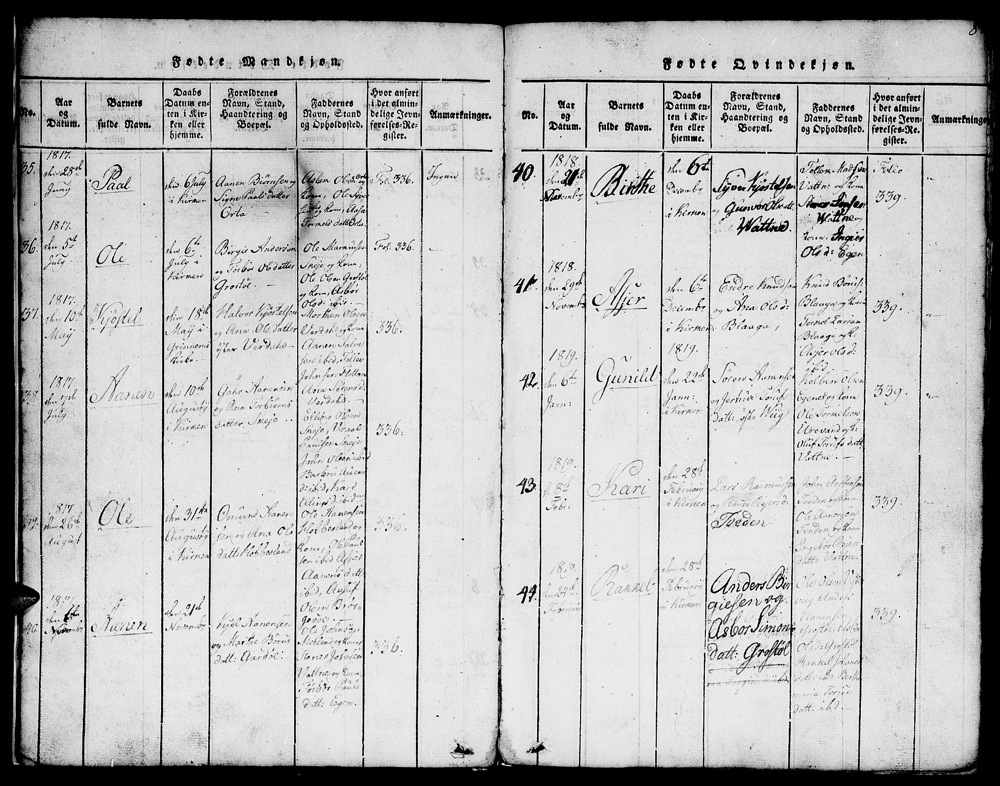 Hægebostad sokneprestkontor, SAK/1111-0024/F/Fb/Fbb/L0001: Parish register (copy) no. B 1, 1816-1850, p. 8