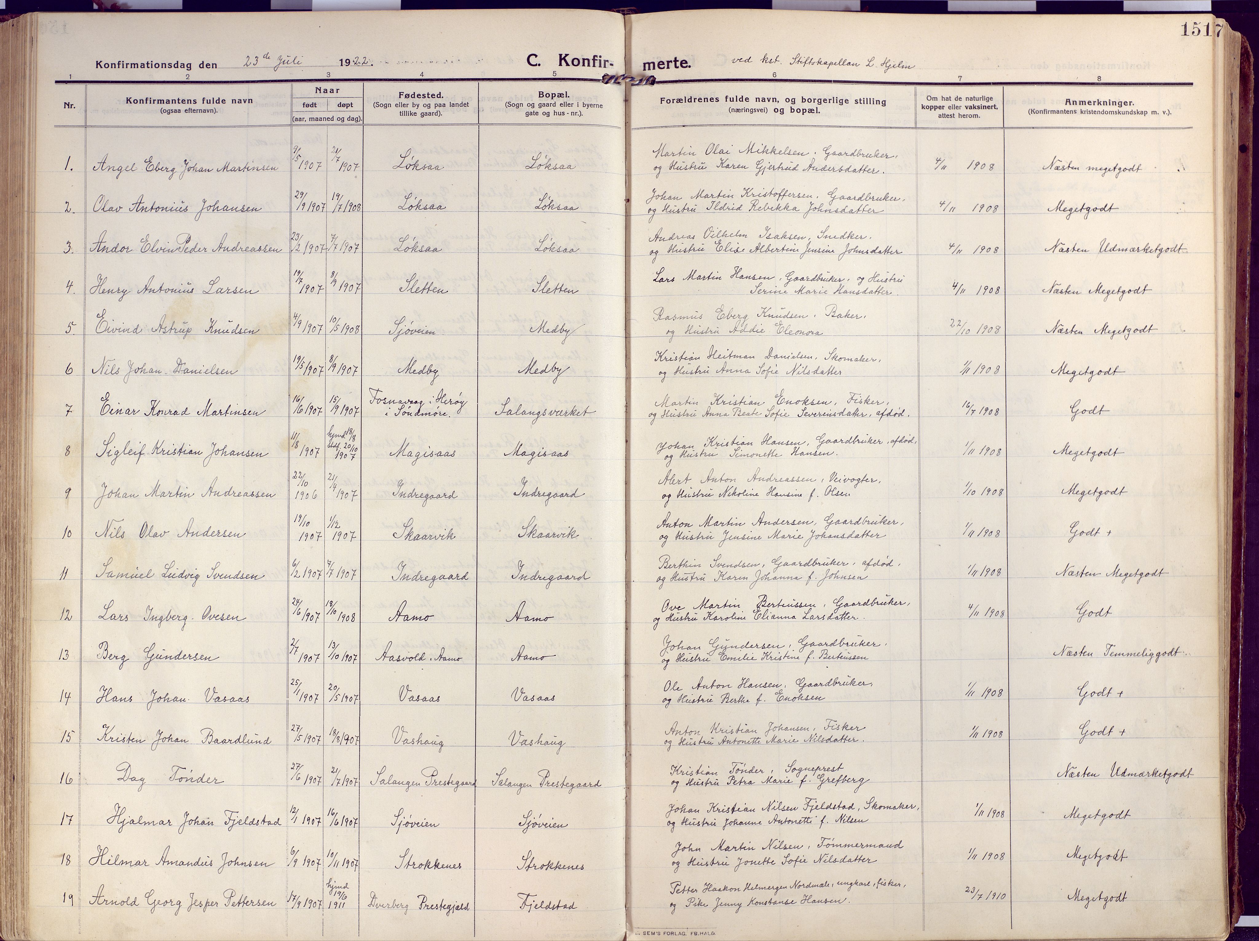 Salangen sokneprestembete, SATØ/S-1324/H/Ha/L0004kirke: Parish register (official) no. 4, 1912-1927, p. 151