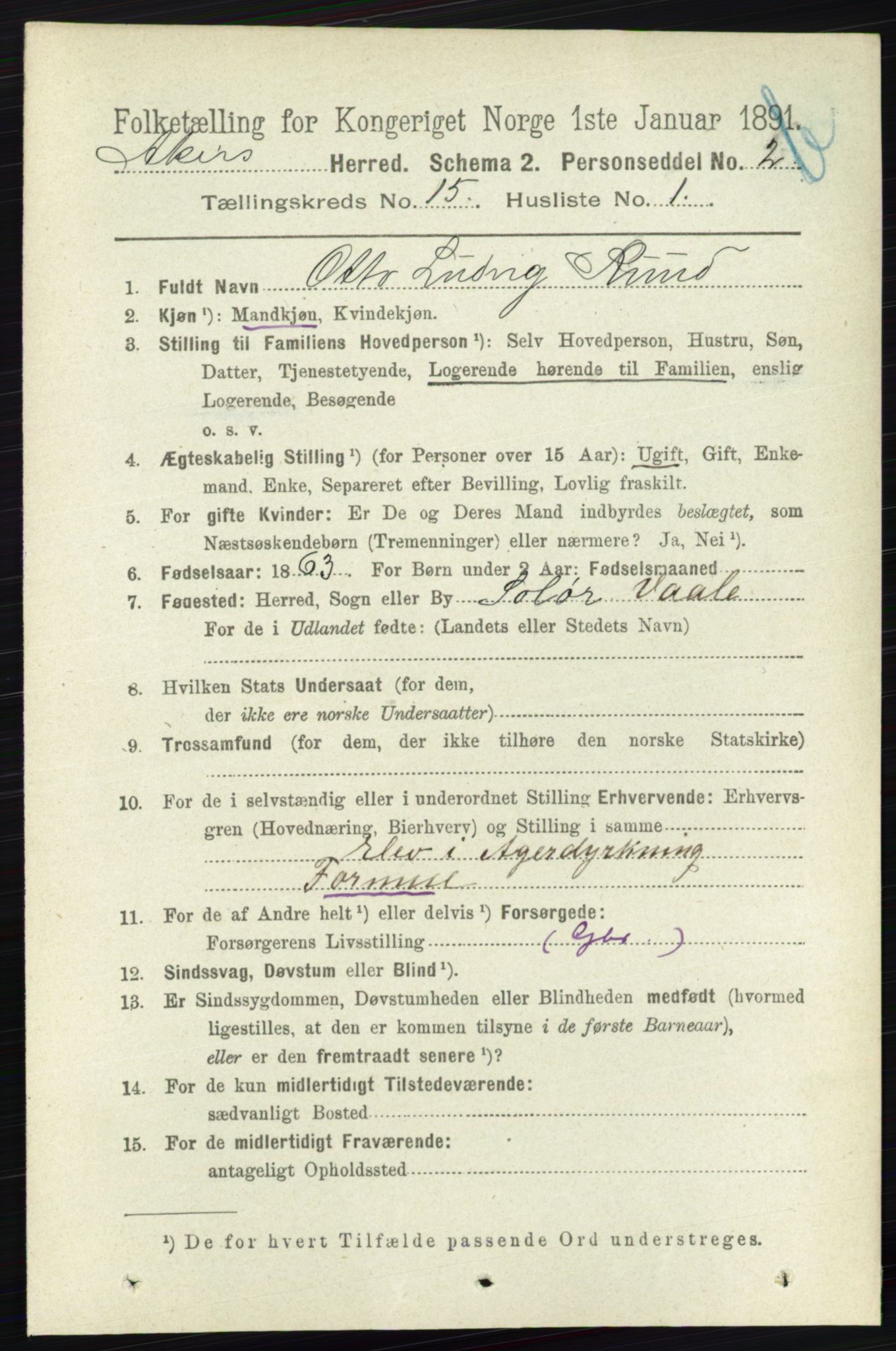 RA, 1891 census for 0218 Aker, 1891, p. 13324