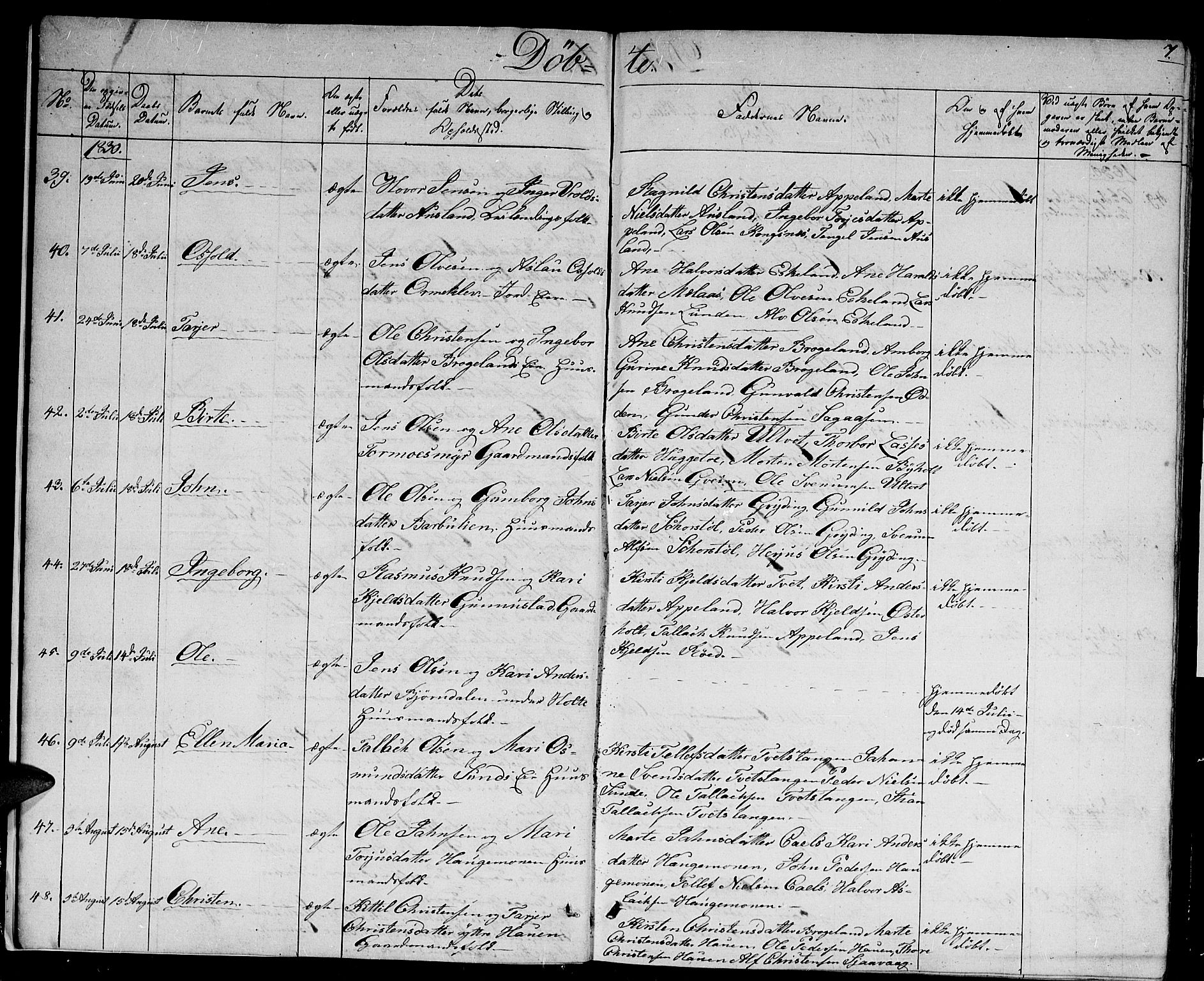 Gjerstad sokneprestkontor, AV/SAK-1111-0014/F/Fb/Fba/L0003: Parish register (copy) no. B 3, 1829-1844, p. 7