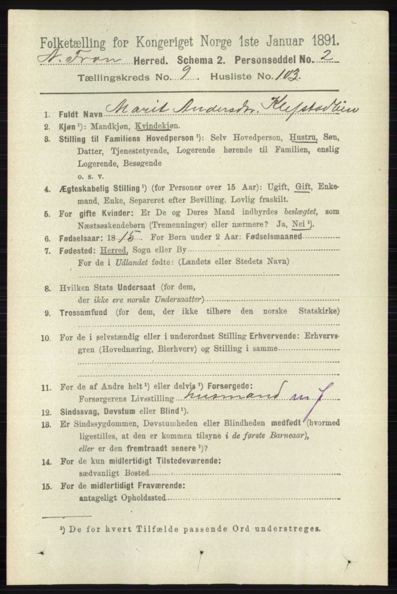 RA, 1891 census for 0518 Nord-Fron, 1891, p. 4267