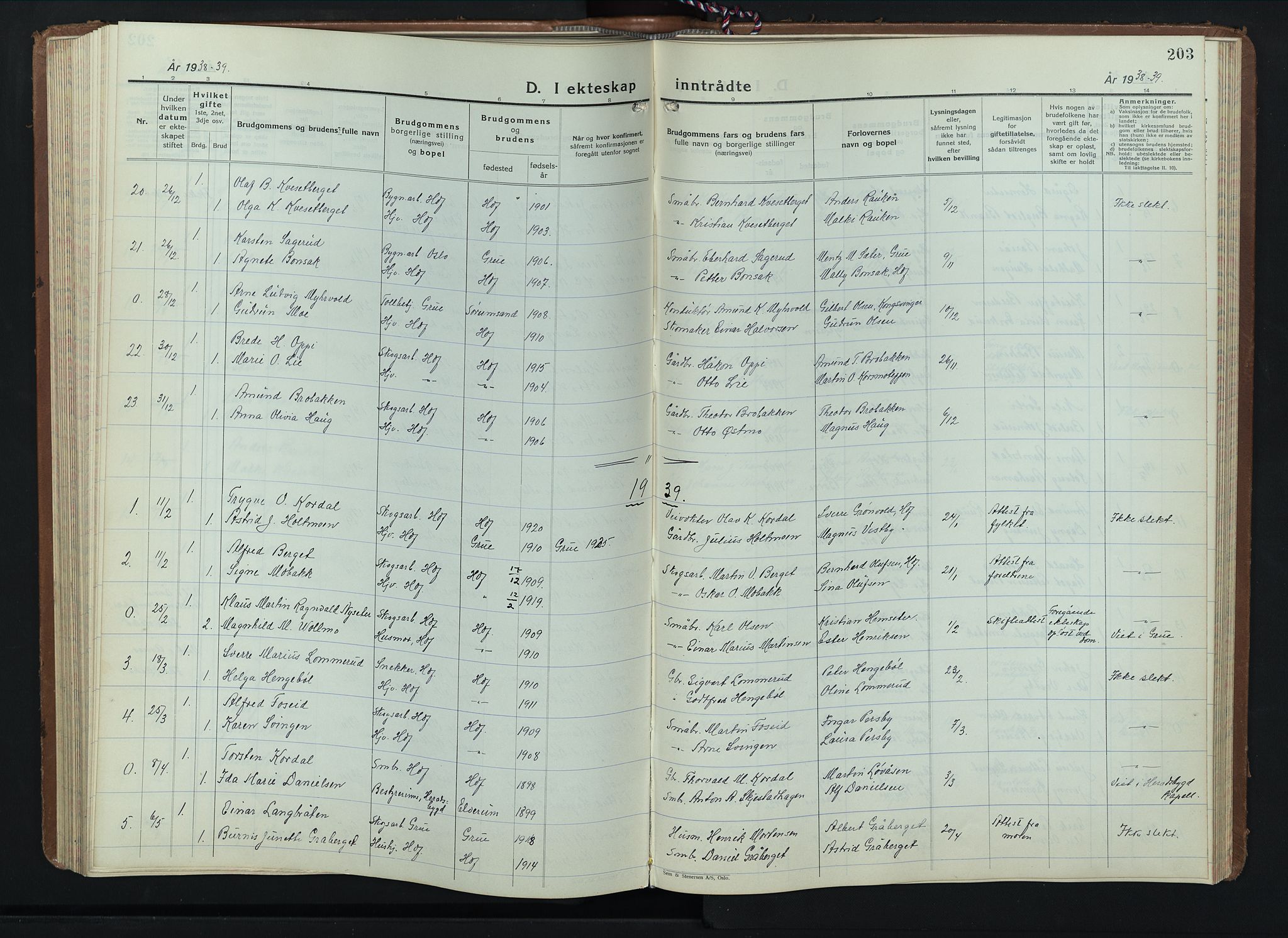 Hof prestekontor, SAH/PREST-038/H/Ha/Hab/L0003: Parish register (copy) no. 3, 1933-1947, p. 203