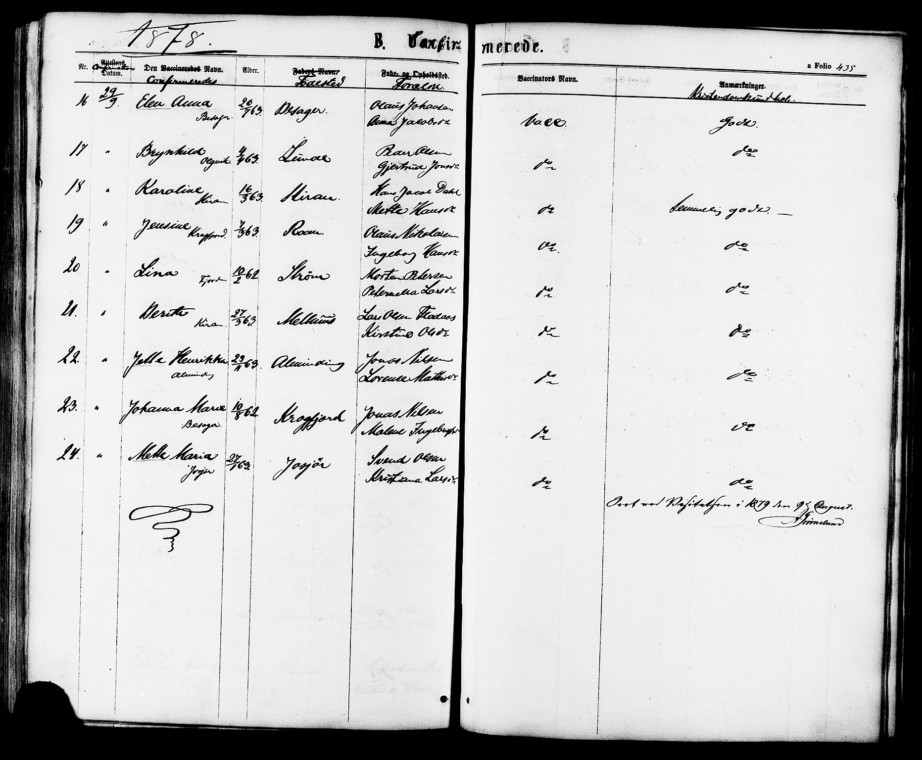 Ministerialprotokoller, klokkerbøker og fødselsregistre - Sør-Trøndelag, SAT/A-1456/657/L0706: Parish register (official) no. 657A07, 1867-1878, p. 435