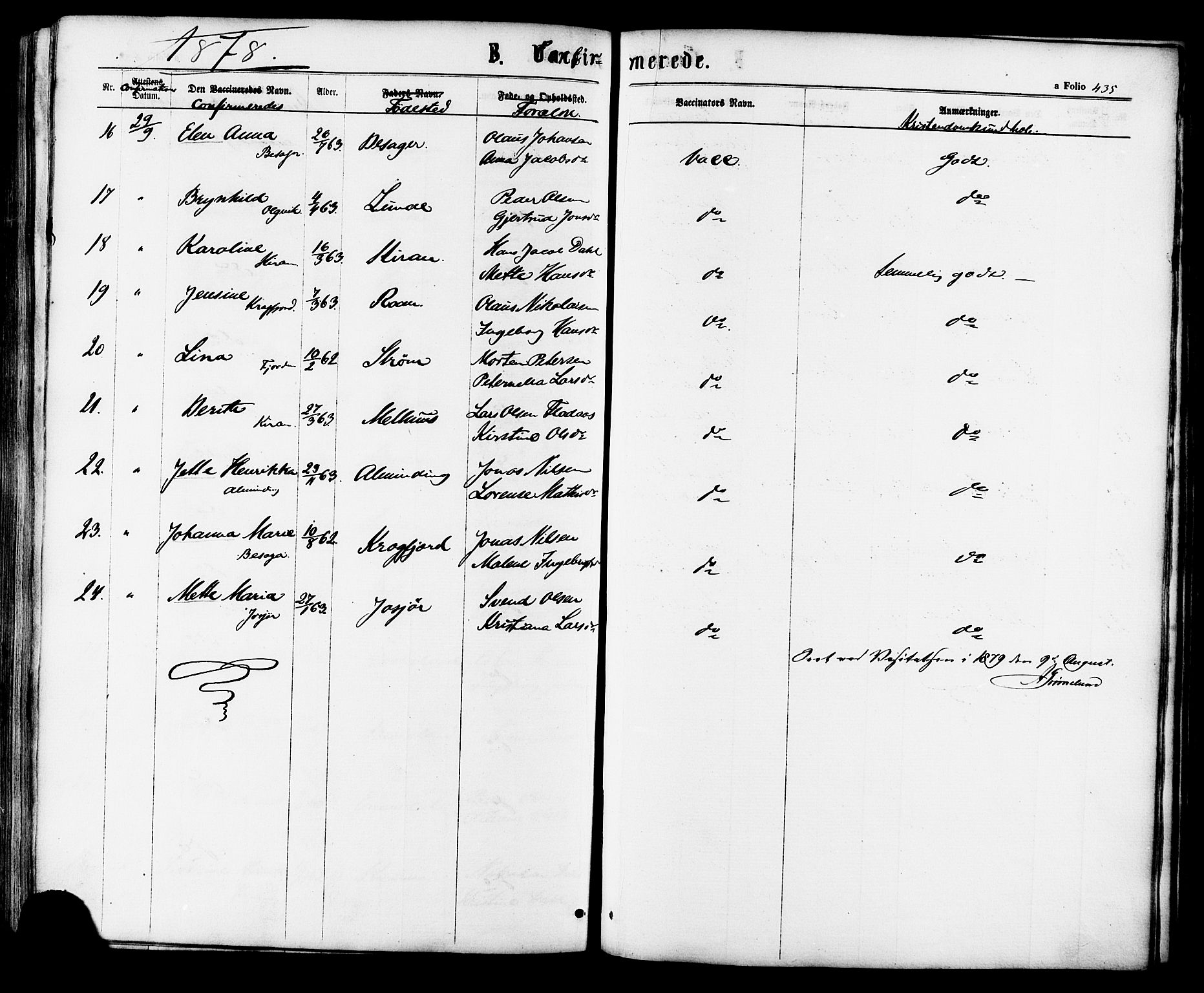 Ministerialprotokoller, klokkerbøker og fødselsregistre - Sør-Trøndelag, AV/SAT-A-1456/657/L0706: Parish register (official) no. 657A07, 1867-1878, p. 435