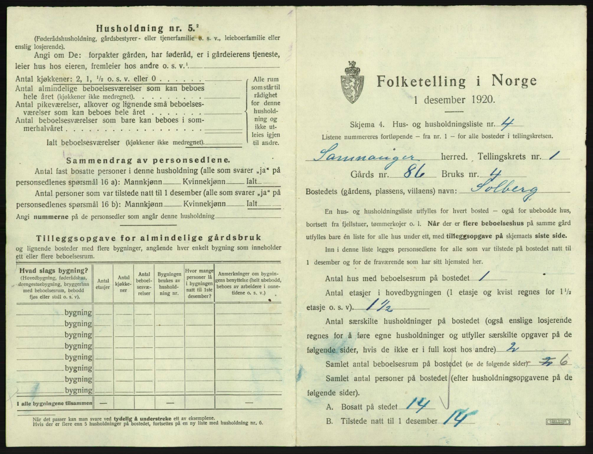 SAB, 1920 census for Samnanger, 1920, p. 54