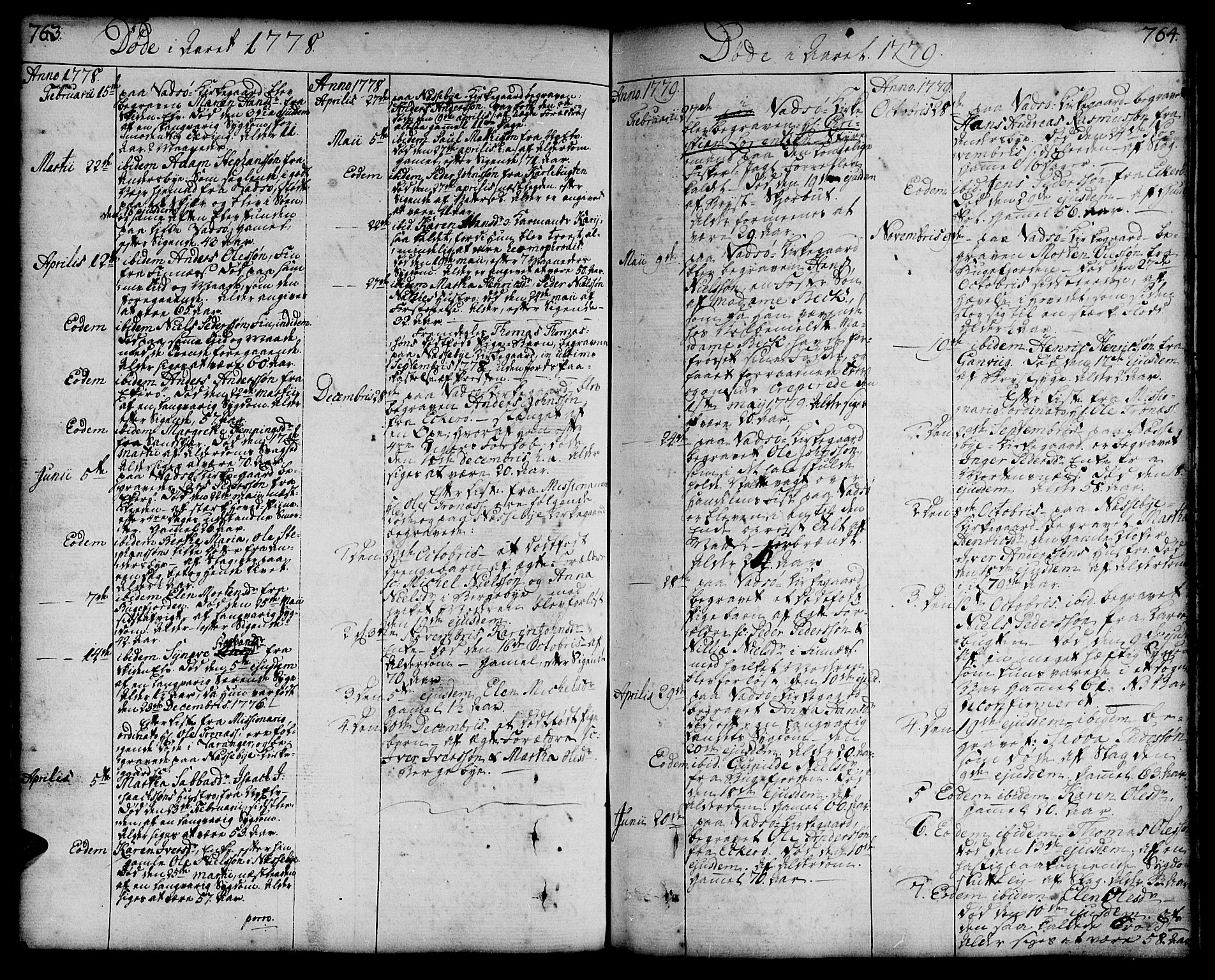 Vadsø sokneprestkontor, SATØ/S-1325/H/Ha/L0002kirke: Parish register (official) no. 2, 1764-1821, p. 763-764