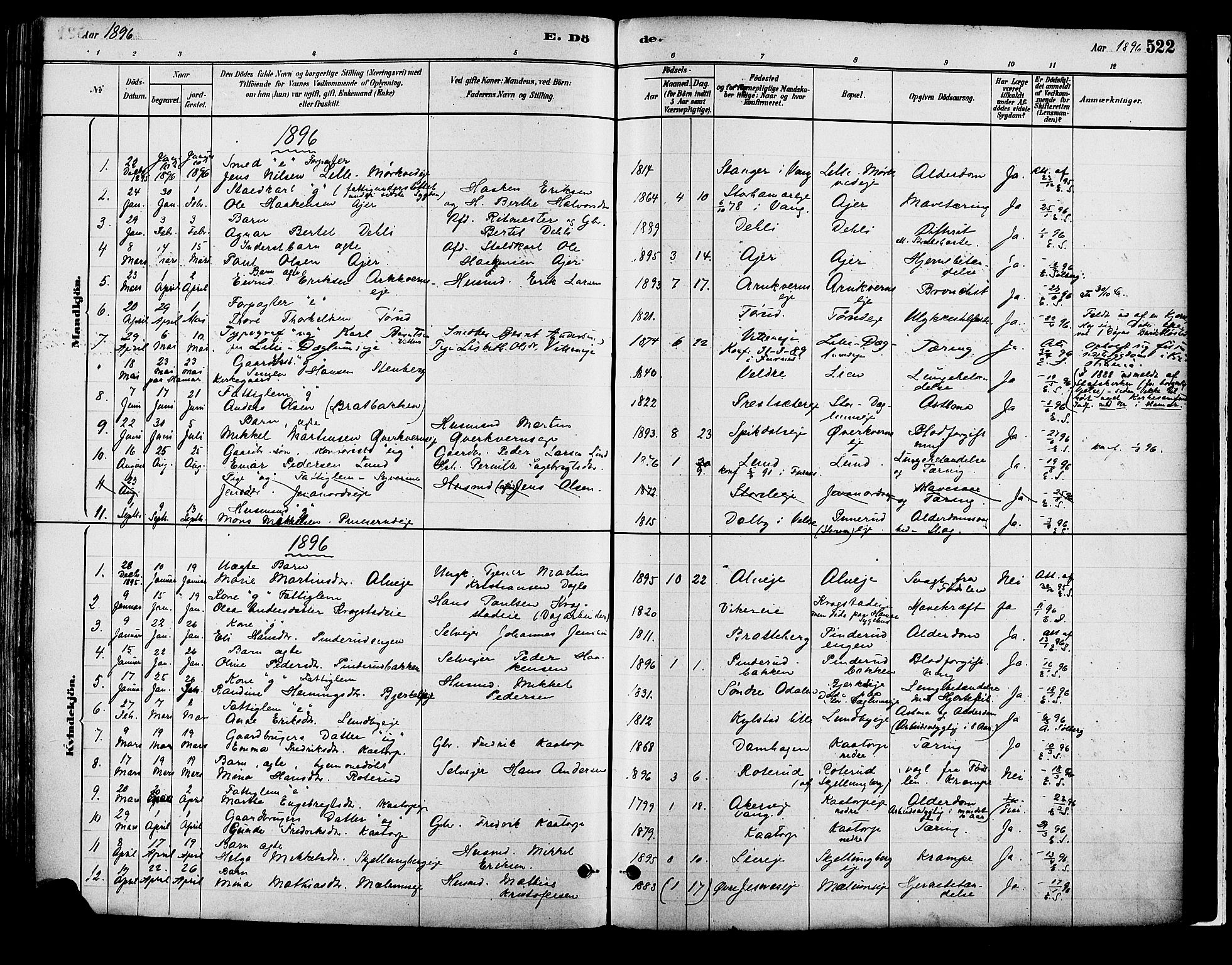 Vang prestekontor, Hedmark, SAH/PREST-008/H/Ha/Haa/L0018B: Parish register (official) no. 18B, 1880-1906, p. 522