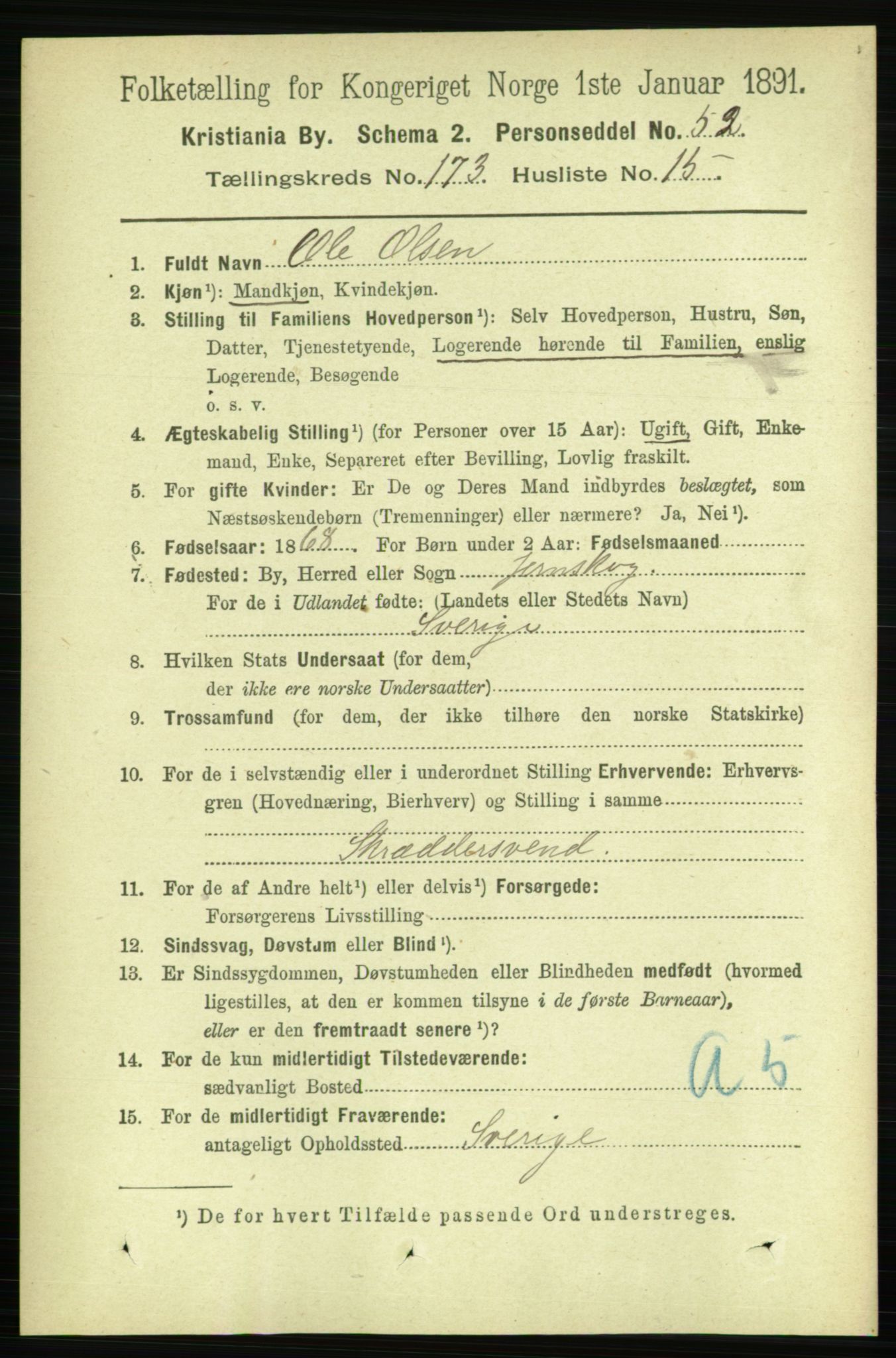 RA, 1891 census for 0301 Kristiania, 1891, p. 103626