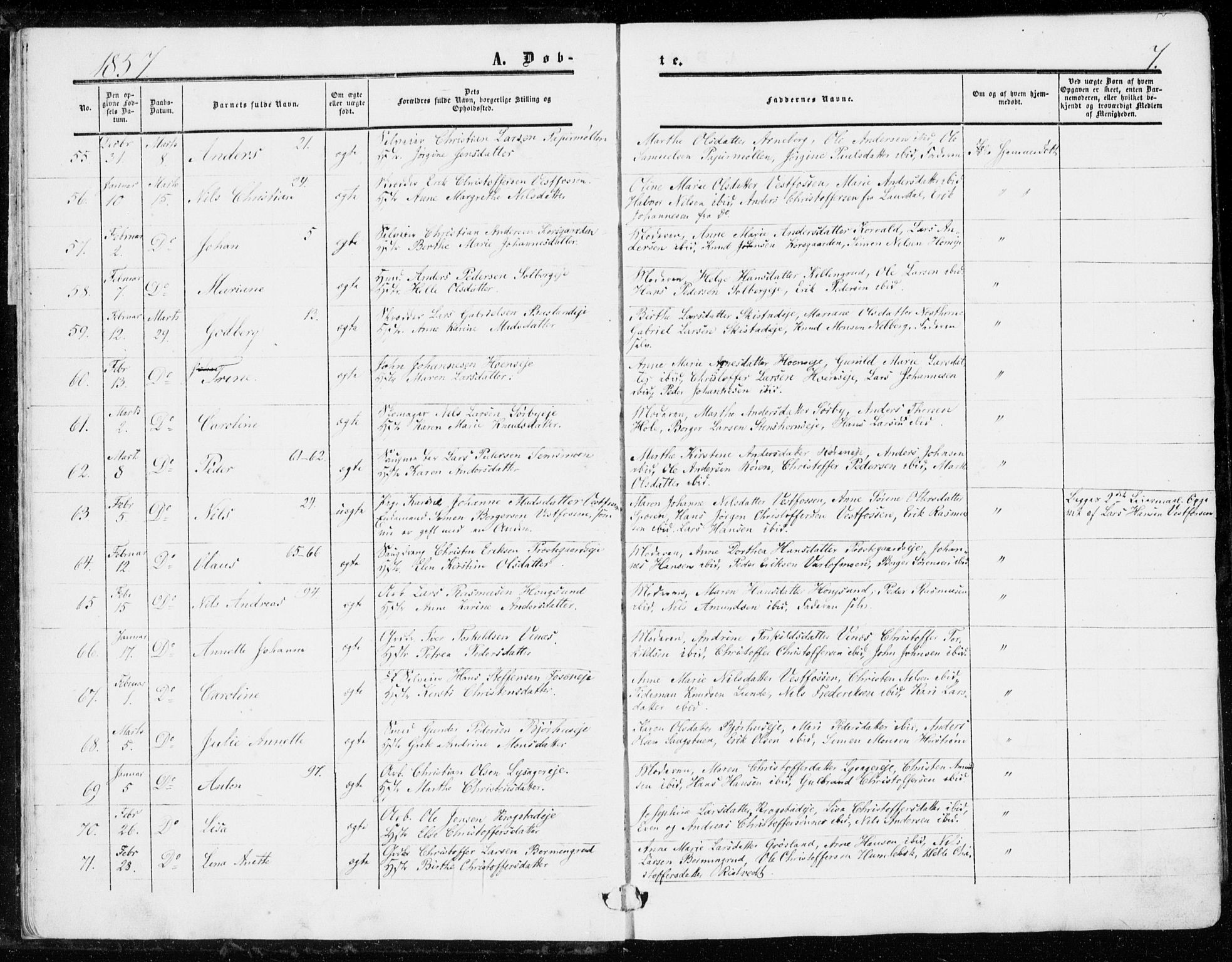 Eiker kirkebøker, AV/SAKO-A-4/G/Ga/L0003: Parish register (copy) no. I 3, 1856-1871, p. 7