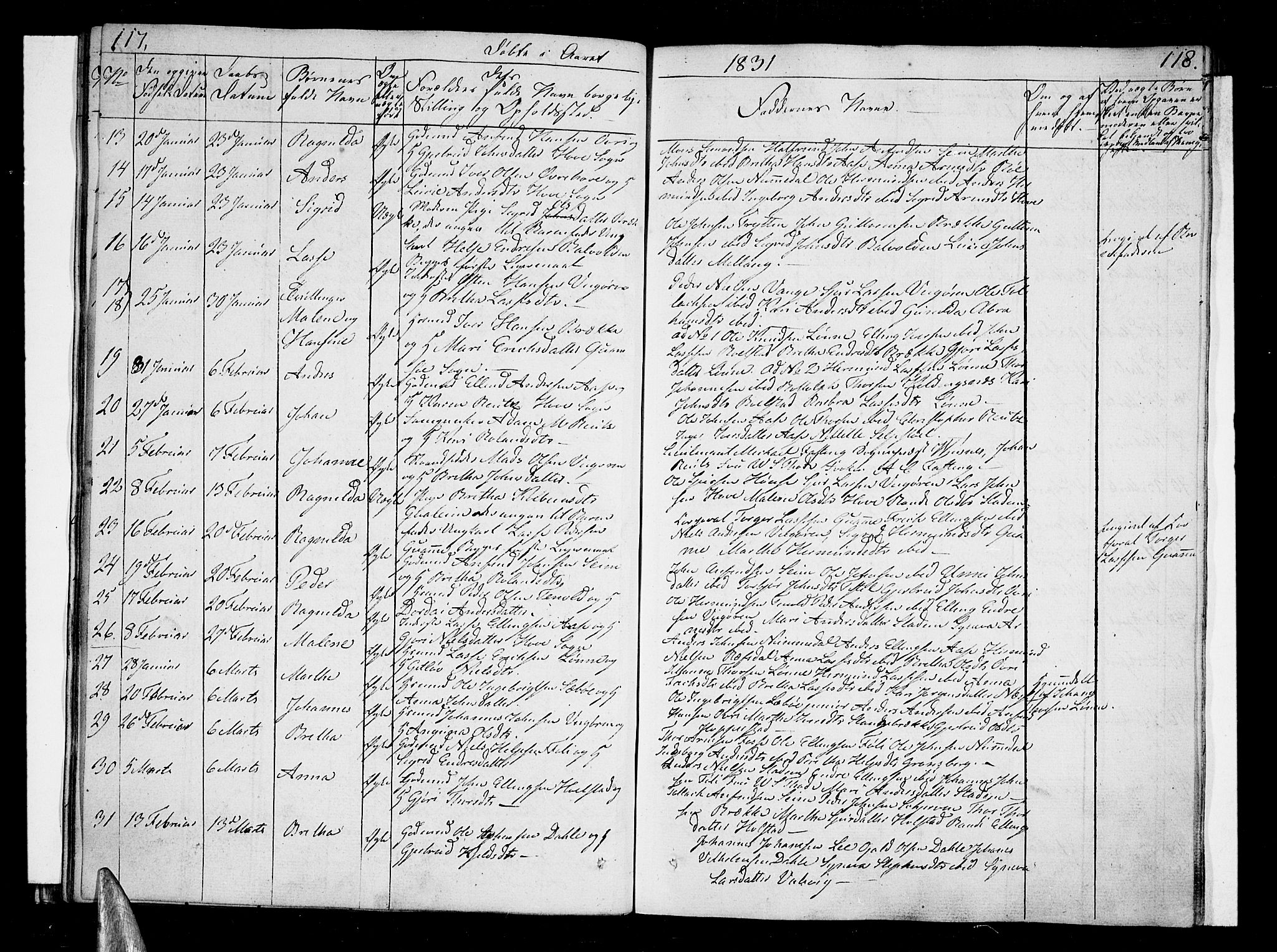 Vik sokneprestembete, AV/SAB-A-81501/H/Haa/Haaa/L0006: Parish register (official) no. A 6, 1821-1831, p. 117-118