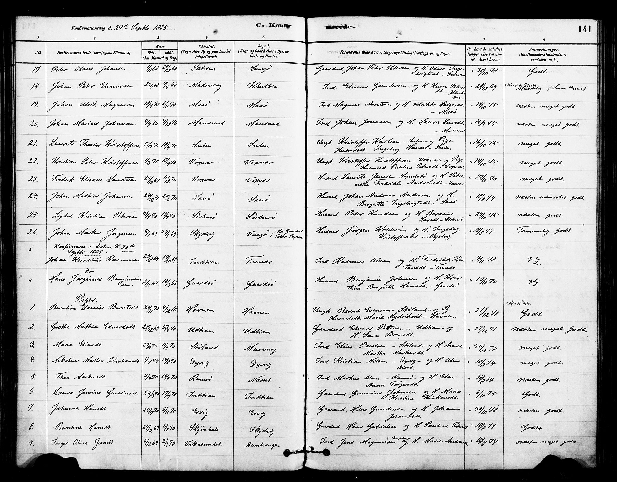 Ministerialprotokoller, klokkerbøker og fødselsregistre - Sør-Trøndelag, SAT/A-1456/640/L0578: Parish register (official) no. 640A03, 1879-1889, p. 141