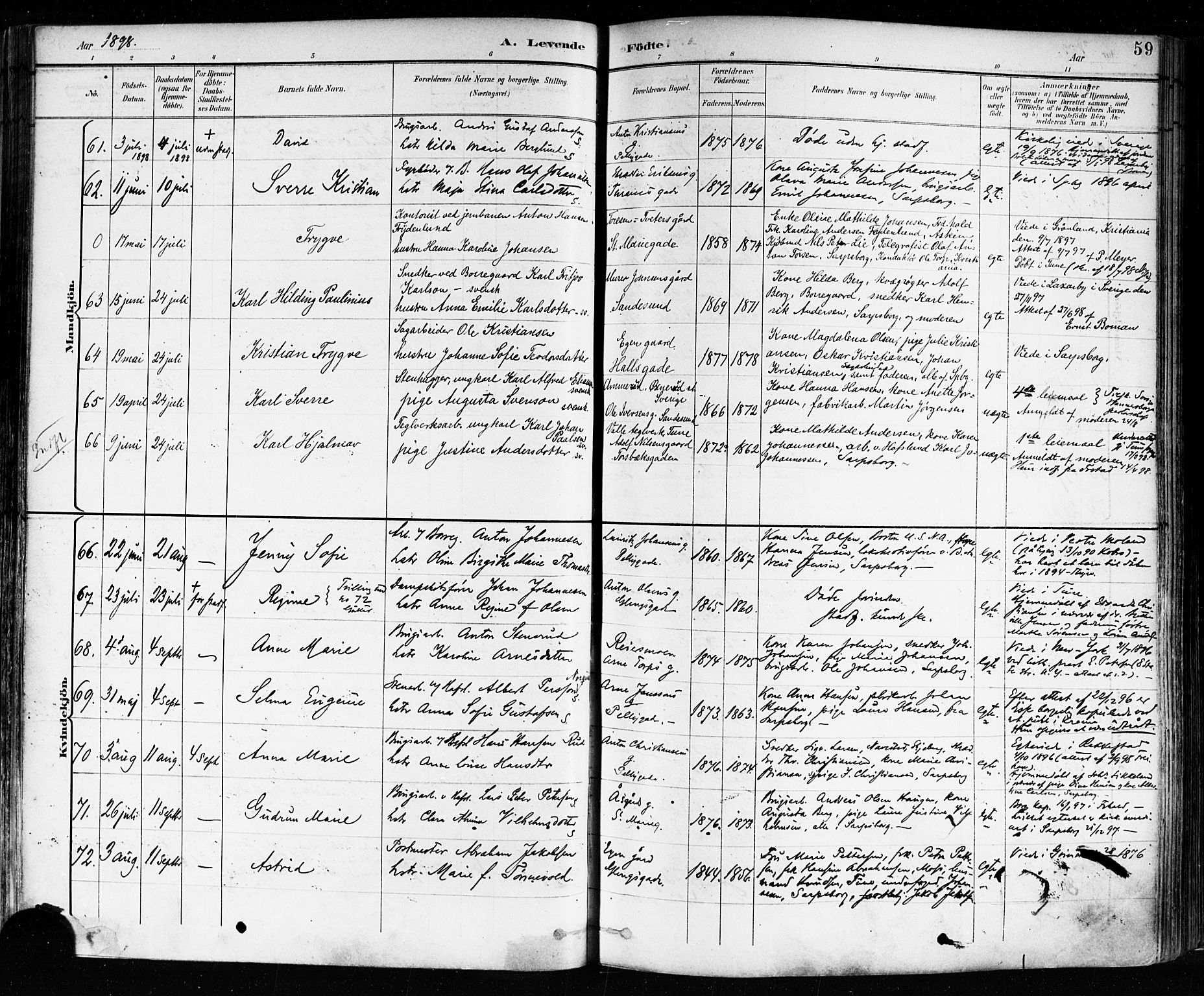 Sarpsborg prestekontor Kirkebøker, AV/SAO-A-2006/F/Fa/L0004: Parish register (official) no. 4, 1892-1899, p. 59