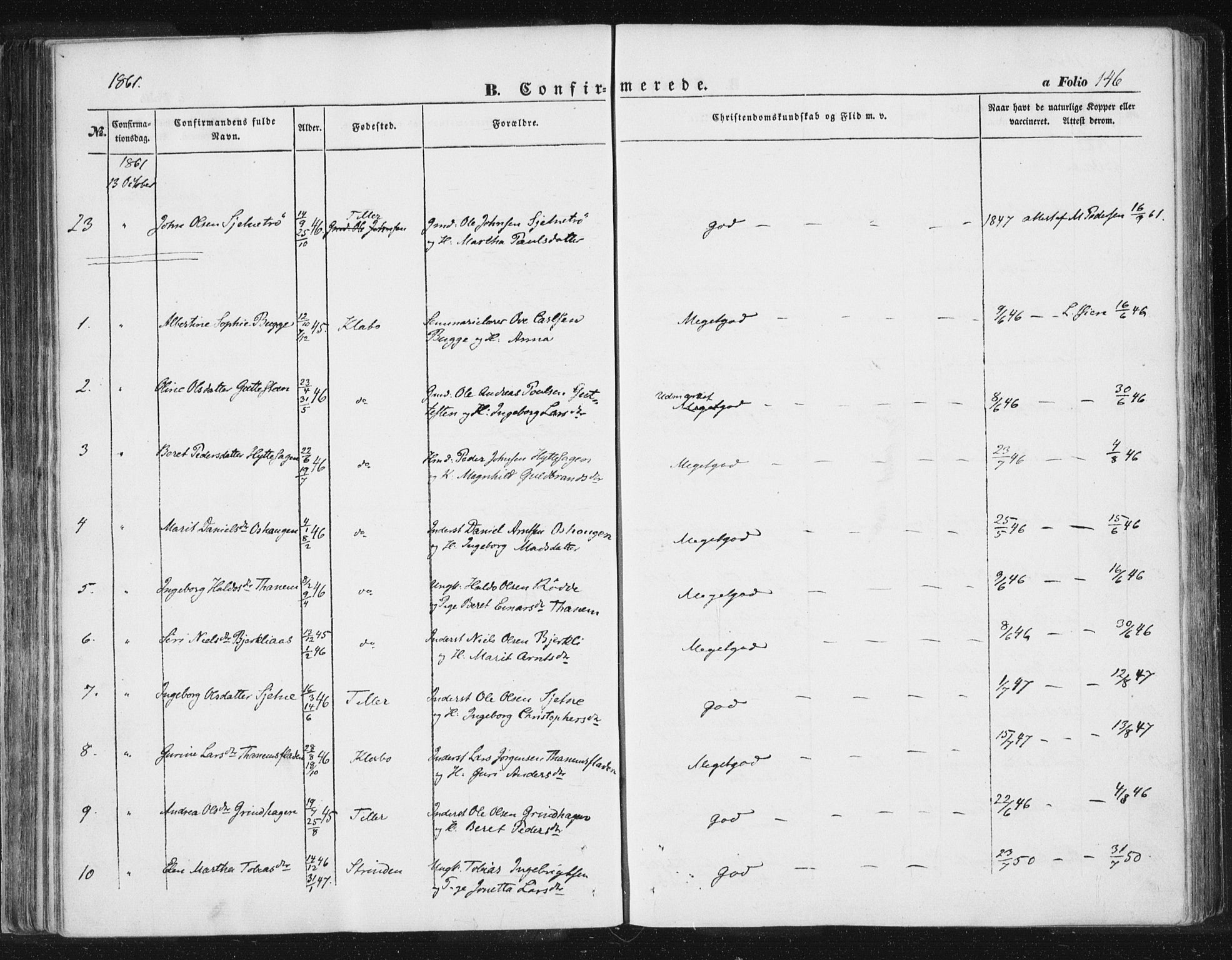 Ministerialprotokoller, klokkerbøker og fødselsregistre - Sør-Trøndelag, AV/SAT-A-1456/618/L0441: Parish register (official) no. 618A05, 1843-1862, p. 146