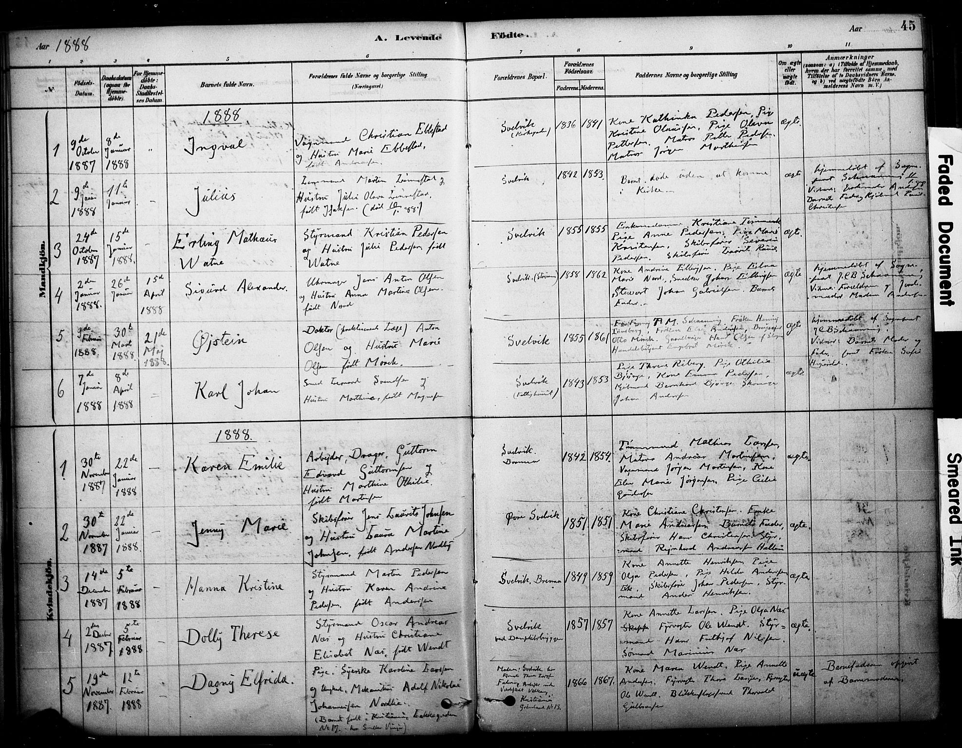 Strømm kirkebøker, AV/SAKO-A-322/F/Fb/L0001: Parish register (official) no. II 1, 1878-1899, p. 45