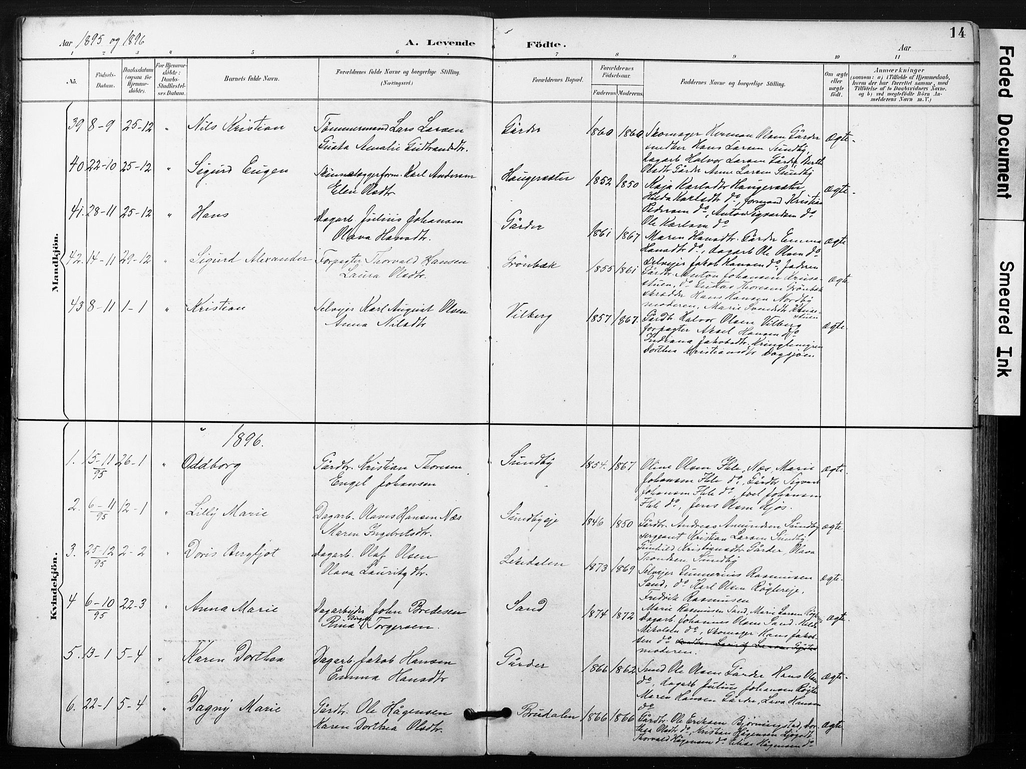 Ullensaker prestekontor Kirkebøker, AV/SAO-A-10236a/F/Fb/L0002: Parish register (official) no. II 2, 1894-1909, p. 14