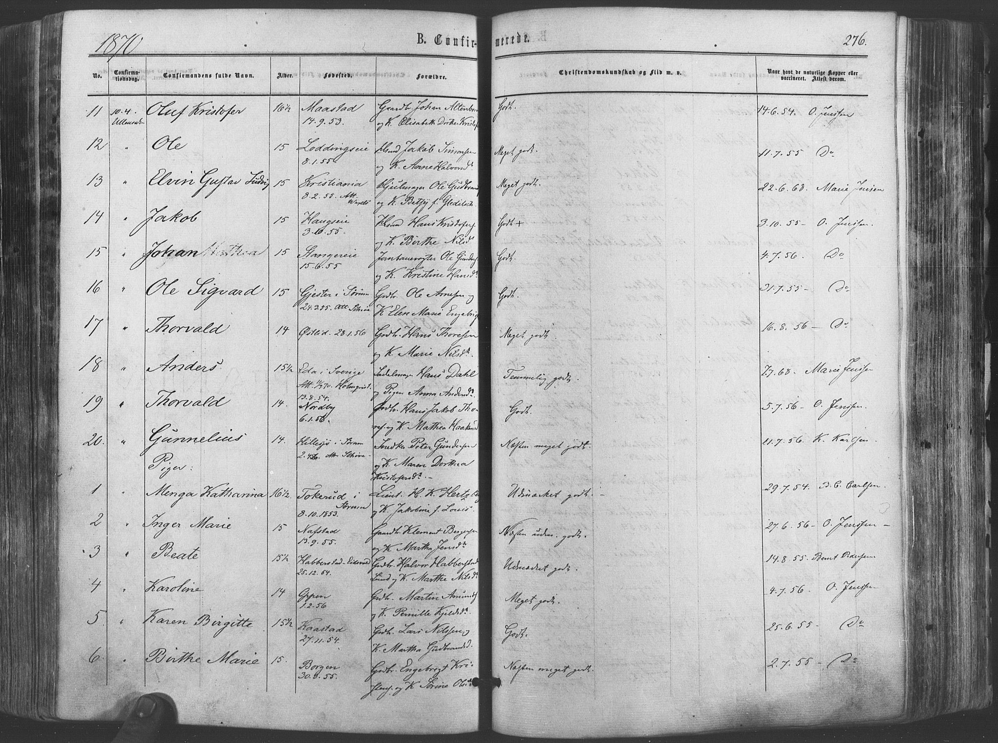 Ullensaker prestekontor Kirkebøker, AV/SAO-A-10236a/F/Fa/L0016: Parish register (official) no. I 16, 1863-1875, p. 276