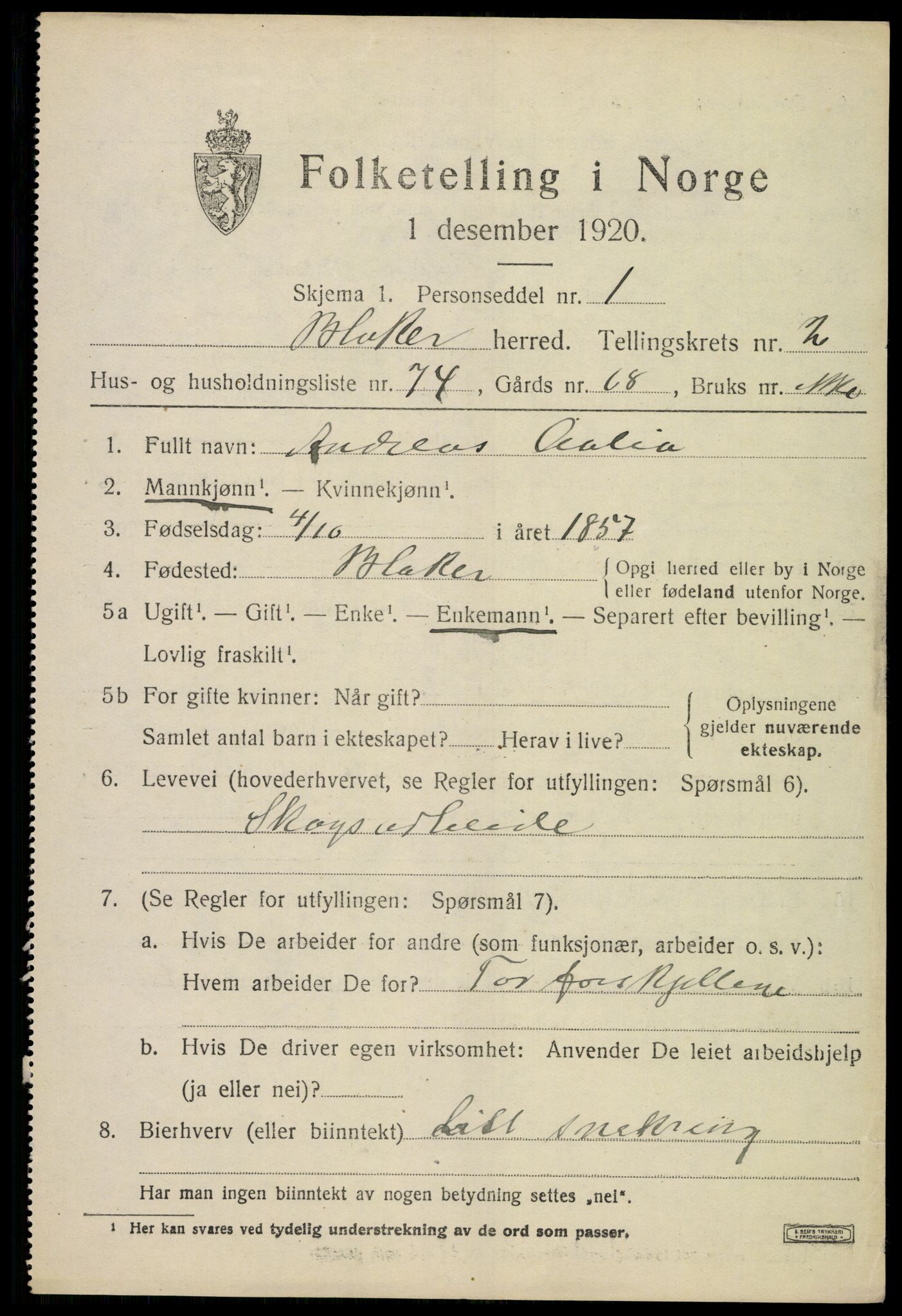 SAO, 1920 census for Blaker, 1920, p. 2235