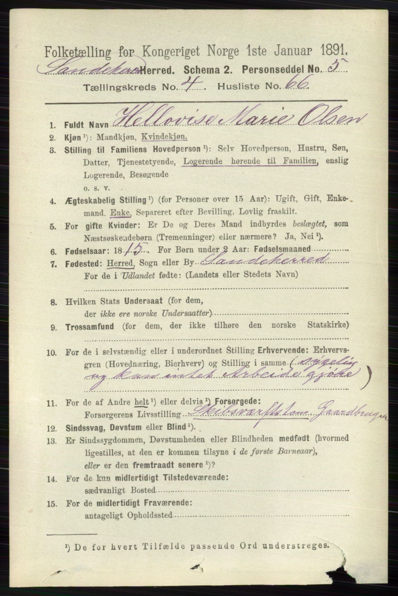 RA, 1891 census for 0724 Sandeherred, 1891, p. 2691