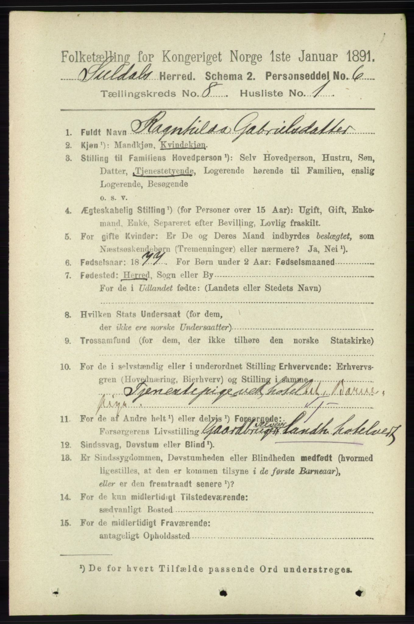 RA, 1891 census for 1134 Suldal, 1891, p. 2301