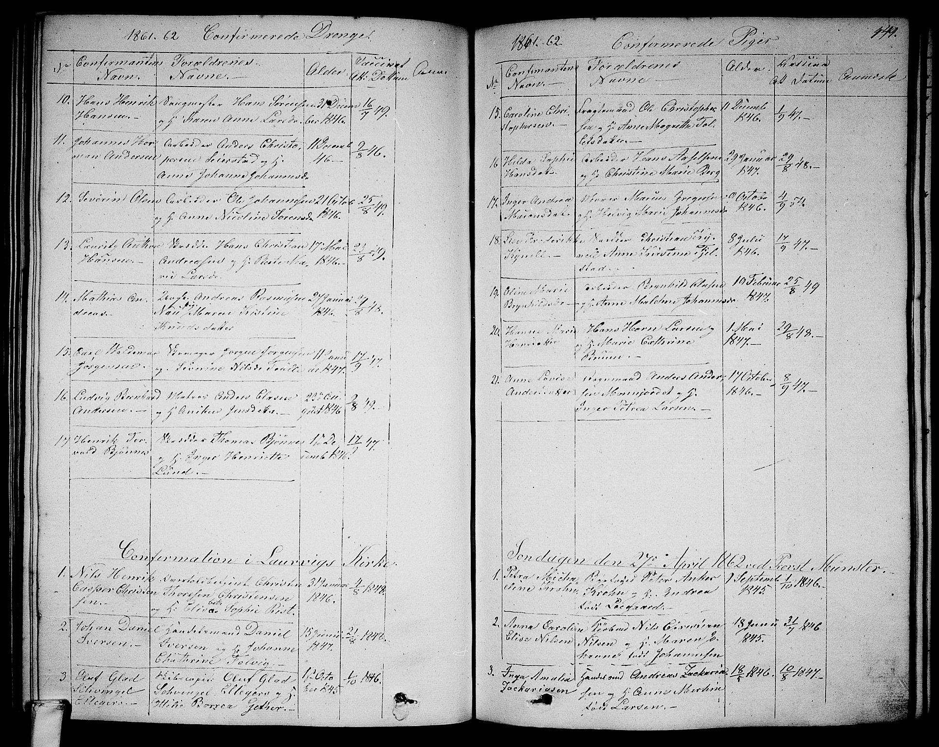 Larvik kirkebøker, AV/SAKO-A-352/G/Ga/L0003b: Parish register (copy) no. I 3B, 1830-1870, p. 449