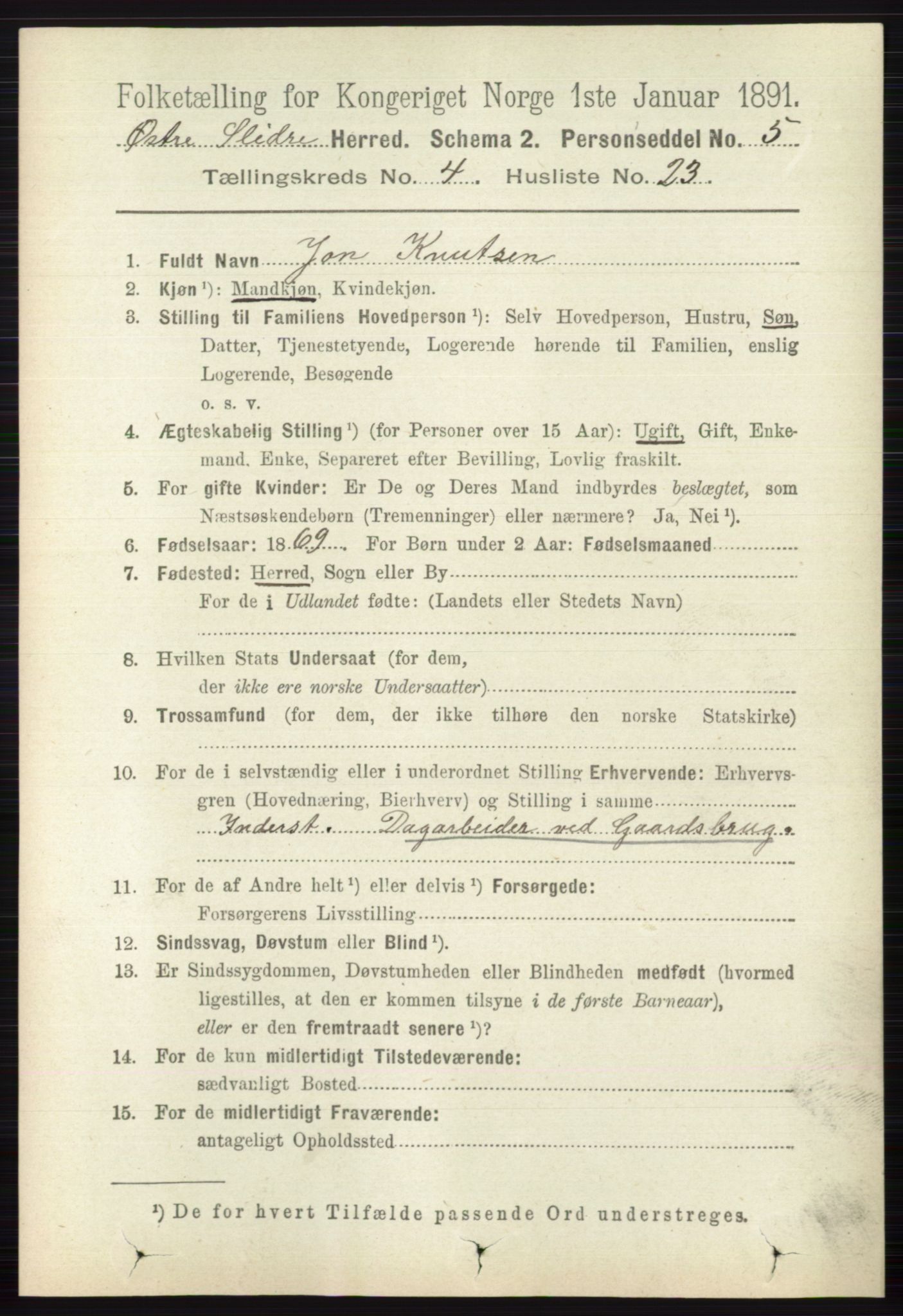 RA, 1891 census for 0544 Øystre Slidre, 1891, p. 1318